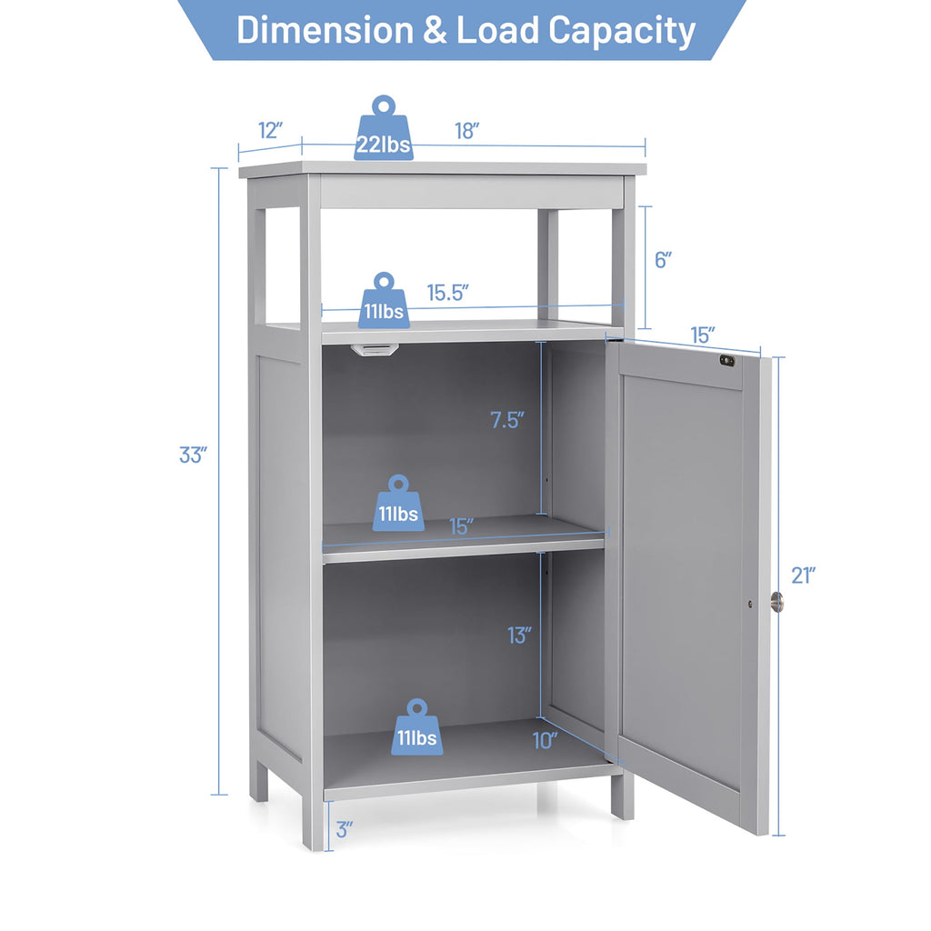 Costway Bathroom Cabinet Wooden Floor Multifunction Storage Rack Organizer Stand Grey - Image 3