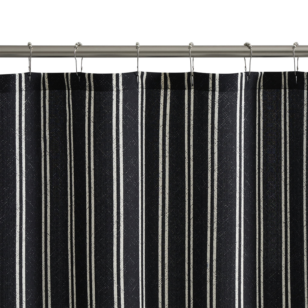 Mainstays Black Stripe 13 Piece Shower Curtain and Hook Set, 72 x 72, Black/White - Image 3