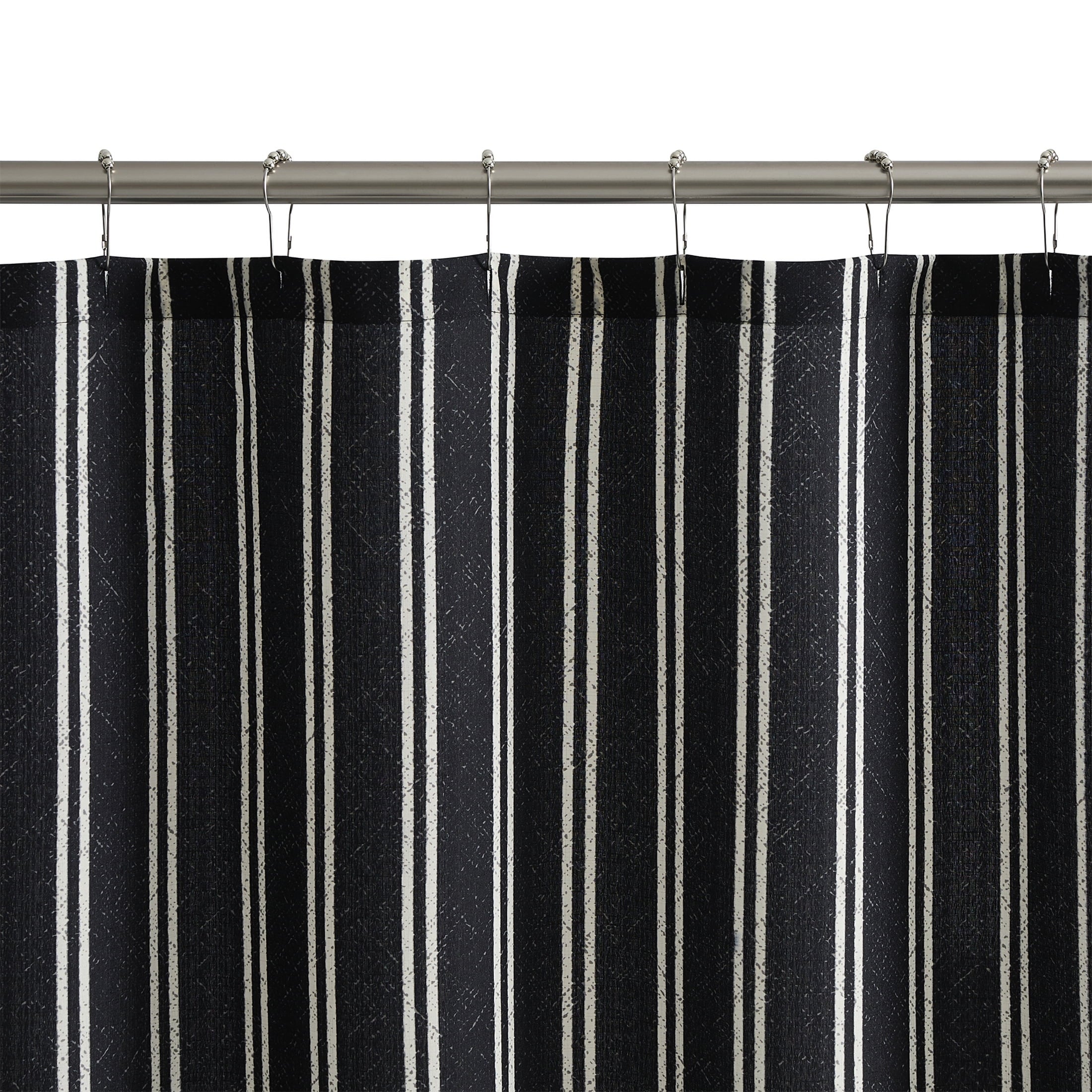 Mainstays Black Stripe 13 Piece Shower Curtain and Hook Set, 72 x 72, Black/White - Image 3