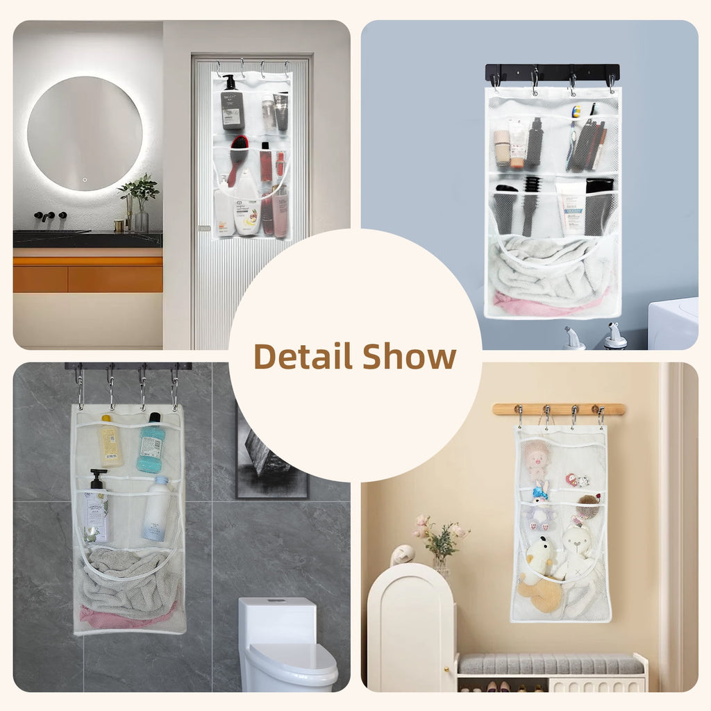 EMLTHORY 2Ppack Mesh Shower Caddy Hanging Organizer,Shower Curtain Liner Pockets Hanging Shower Organizer with Pockets Quick Dry Cruise RV C - Image 5