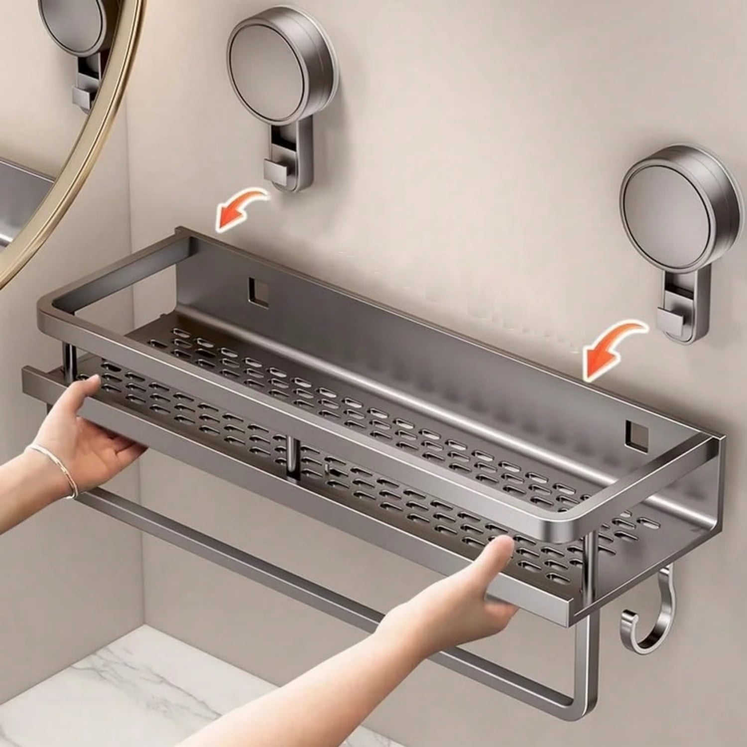 Shower Caddy Suction Cup Large Capacity Wall-Mounted Shower Shelves with Hooks, Rustproof & Fast Draining Heavy Duty Bathroom Shelves for Ki - Image 4