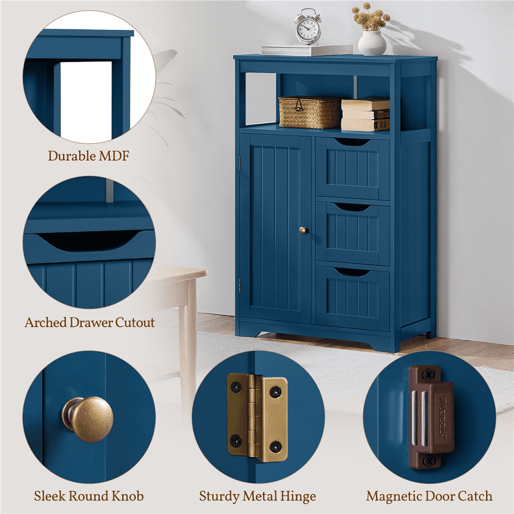 Topeakmart Wooden Floor Cabinet w/ Multi-Tiers & 3 Drawers, Navy Blue - Image 4