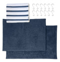 Mainstays 15-Piece Navy Stripe Shower Curtain Bathroom Set  Fabric Curtain with Hooks and Two Bath Rugs - Image 2