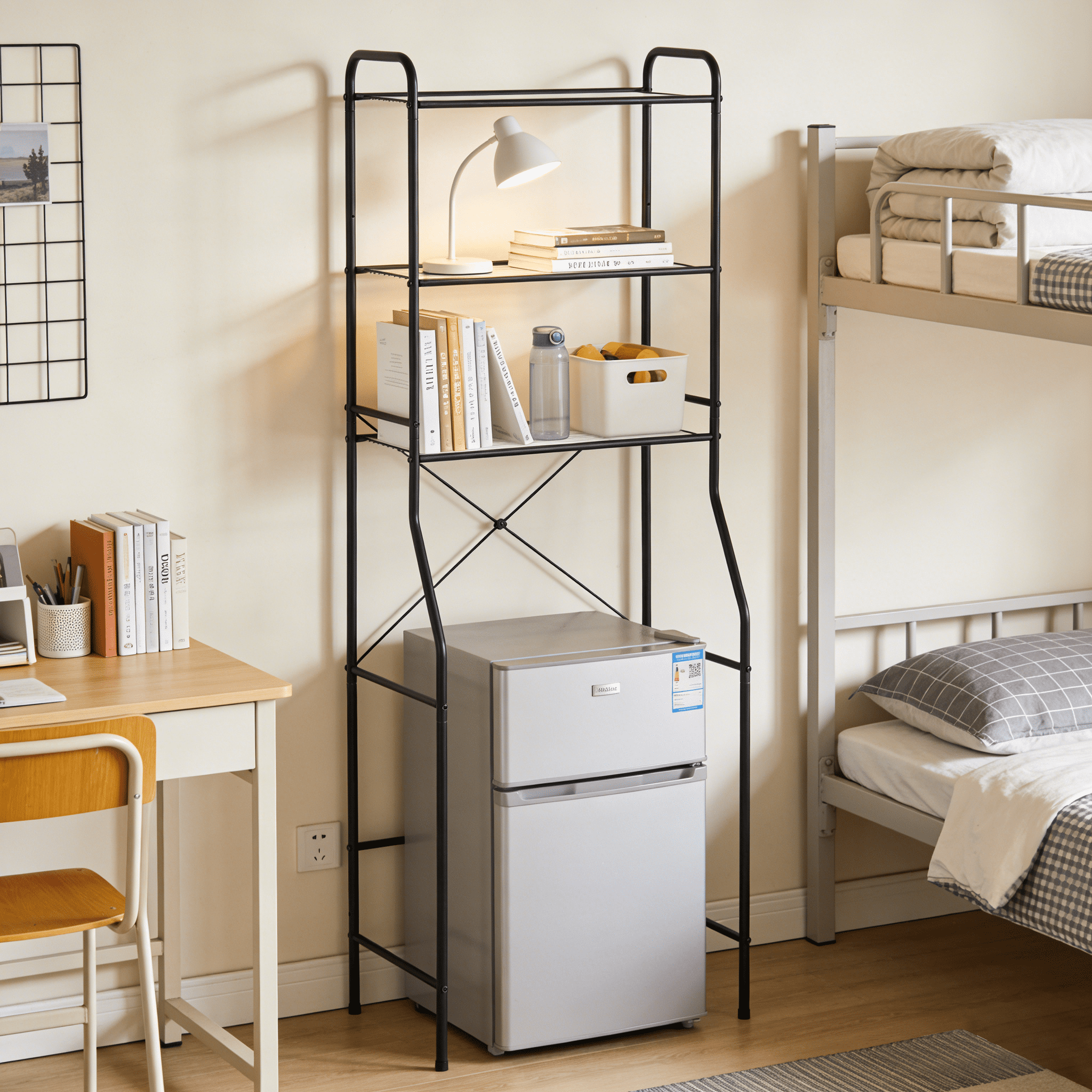 Black Over the Toilet Steel Storage Unit with 3 Shelves and Liners - Image 3
