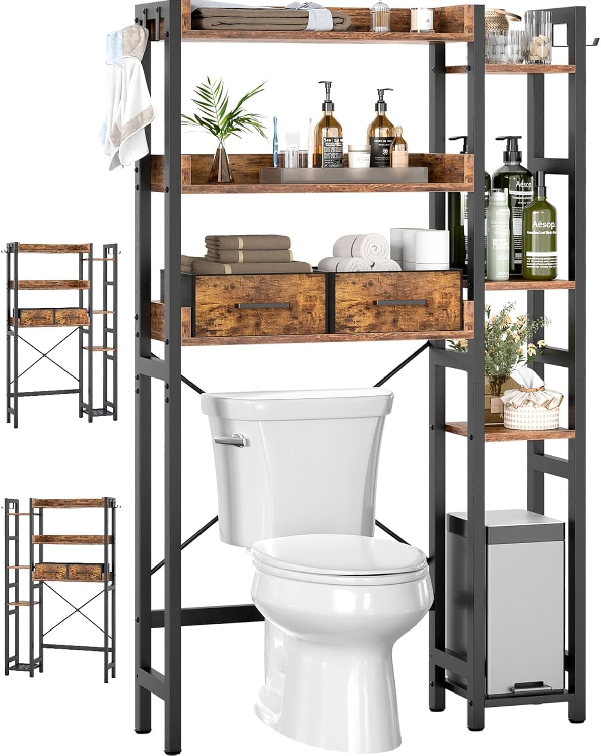 the Toilet Storage Upgraded version with 2 Drawers 7 Tier Bathroom Organizer with Adjustable Shelf Freestanding Space... - Image 2