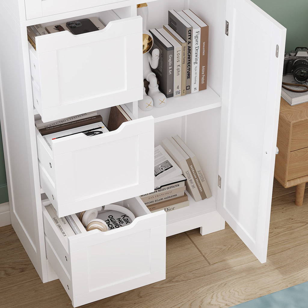 Bathroom Storage Cabinet, White Linen Cabinet with 3 Doors and 3 Drawers - Image 5