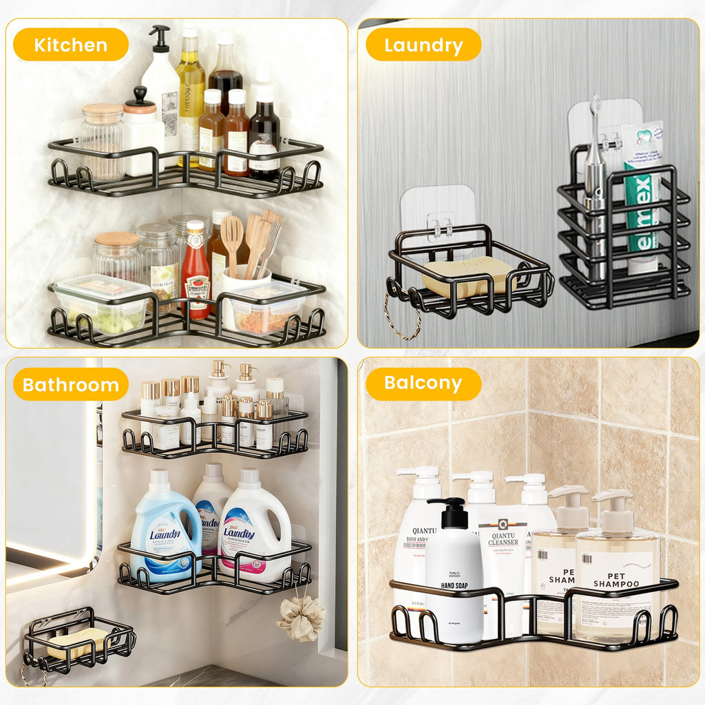 Caddy 5-Pack,Stainless Steel,No Drilling Needed for Bathroom, Kitchen (Black) - Image 2