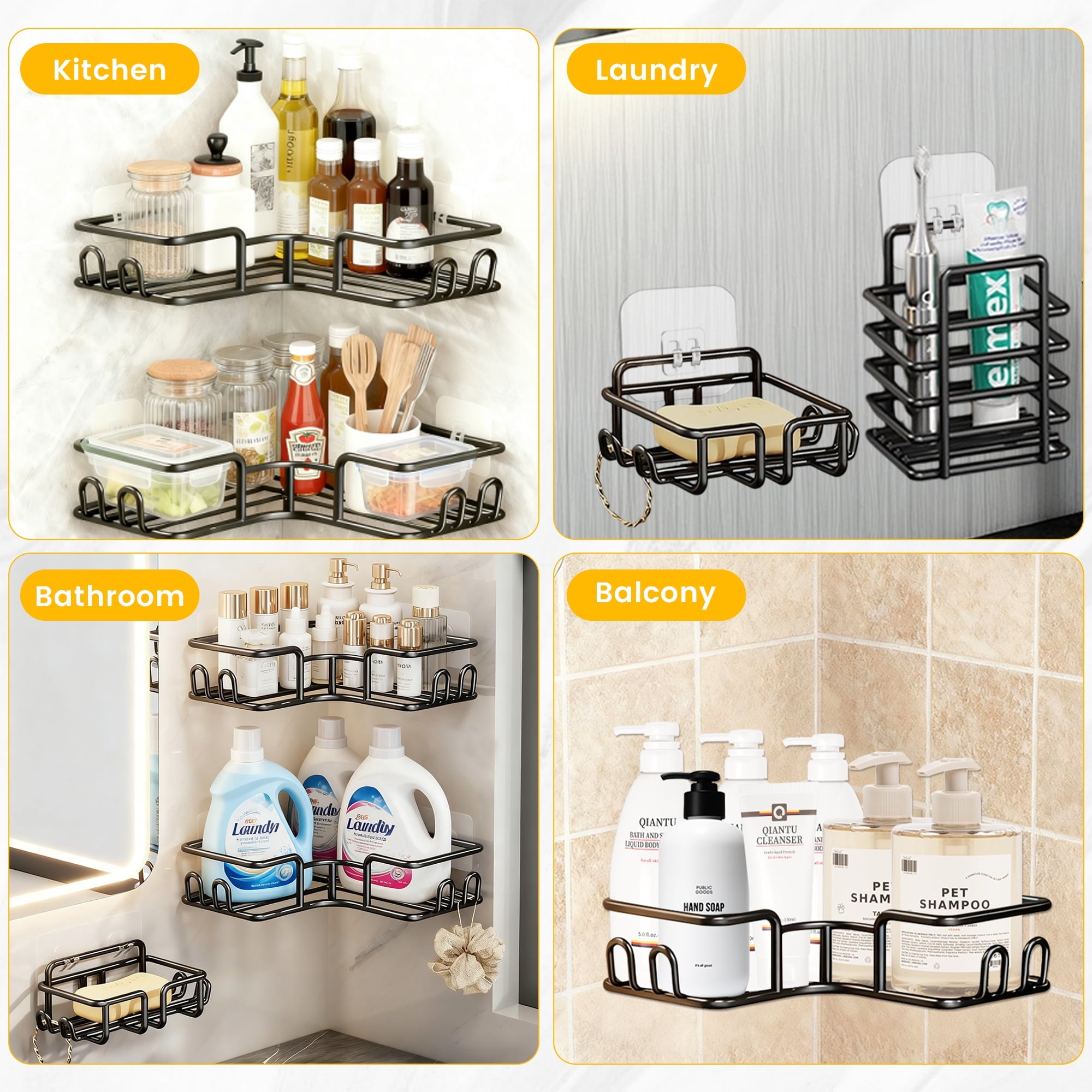 Caddy 5-Pack,Stainless Steel,No Drilling Needed for Bathroom, Kitchen (Black) - Image 2