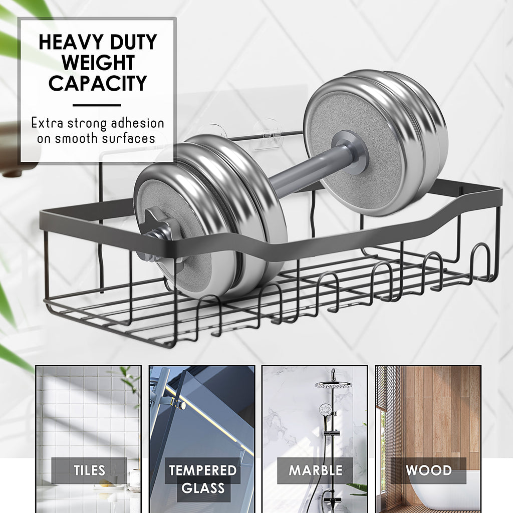 5 Pack Adhesive Steel Shower Caddy Organizer, Heavy Duty Stainless Steel Rustproof Shower Caddy, Gray - Image 3