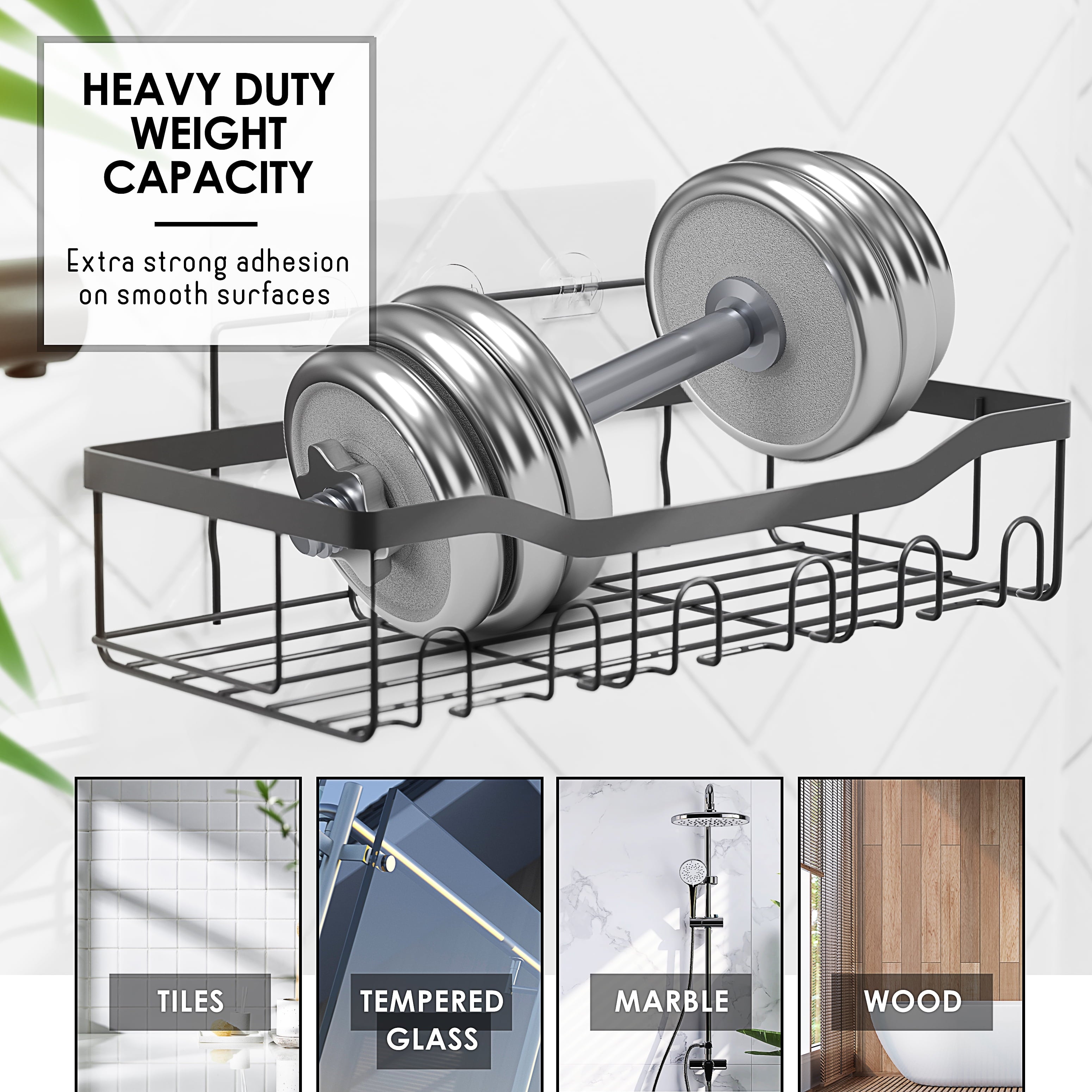 5 Pack Adhesive Steel Shower Caddy Organizer, Heavy Duty Stainless Steel Rustproof Shower Caddy, Gray - Image 3