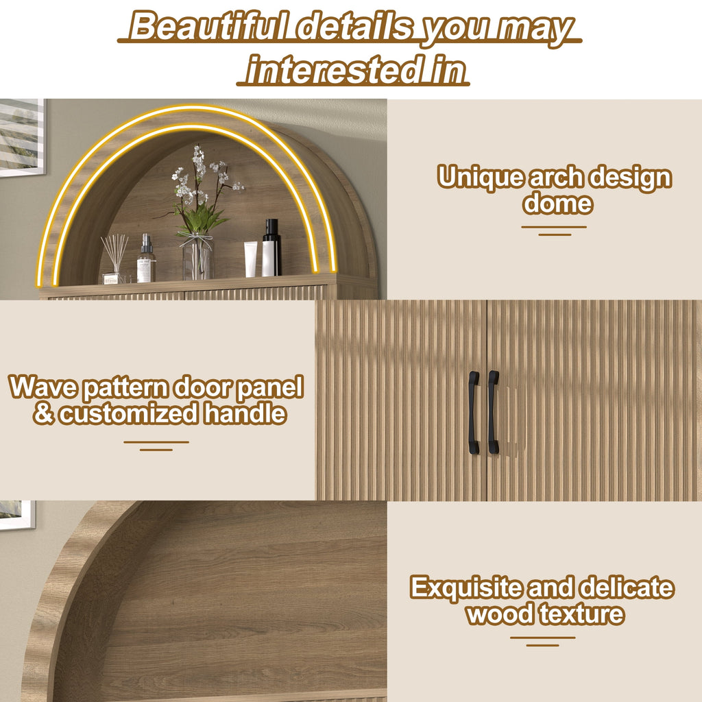 HARIPUL Over The Toilet Storage Cabinet w/ Unique Wood Grain & Arc Design, Freestanding Bathroom Shelf Organizer Space Saver w/ Doors & Anti - Image 4