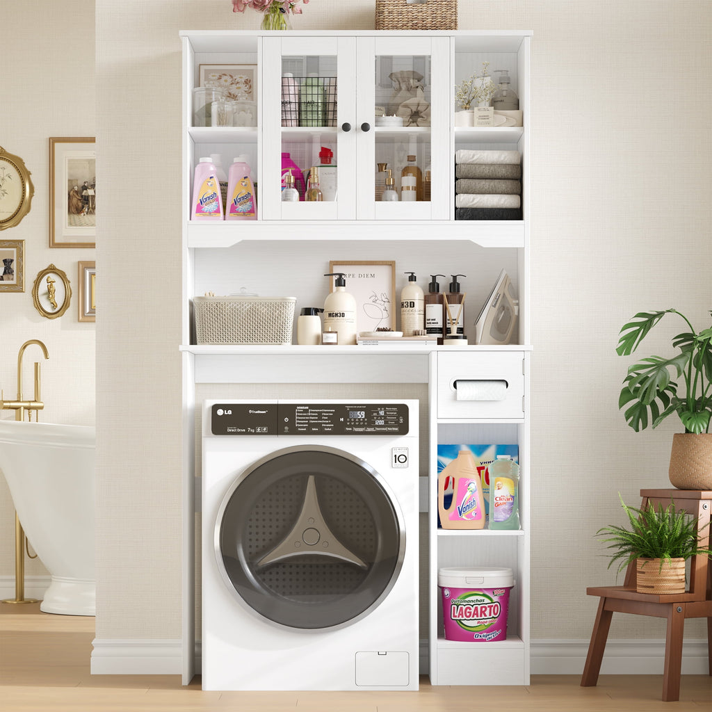 The Toilet Storage Cabinet with Toilet Paper Holder Stand, Above Toilet Organizer with Glass Doors, Behind Toilet She... - Image 3