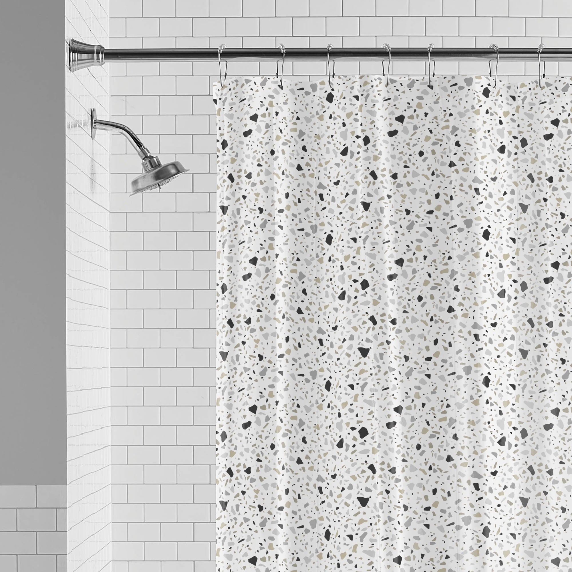 Waterproof Recycled Shower Curtain Set and Hooks, Black, White - Image 3