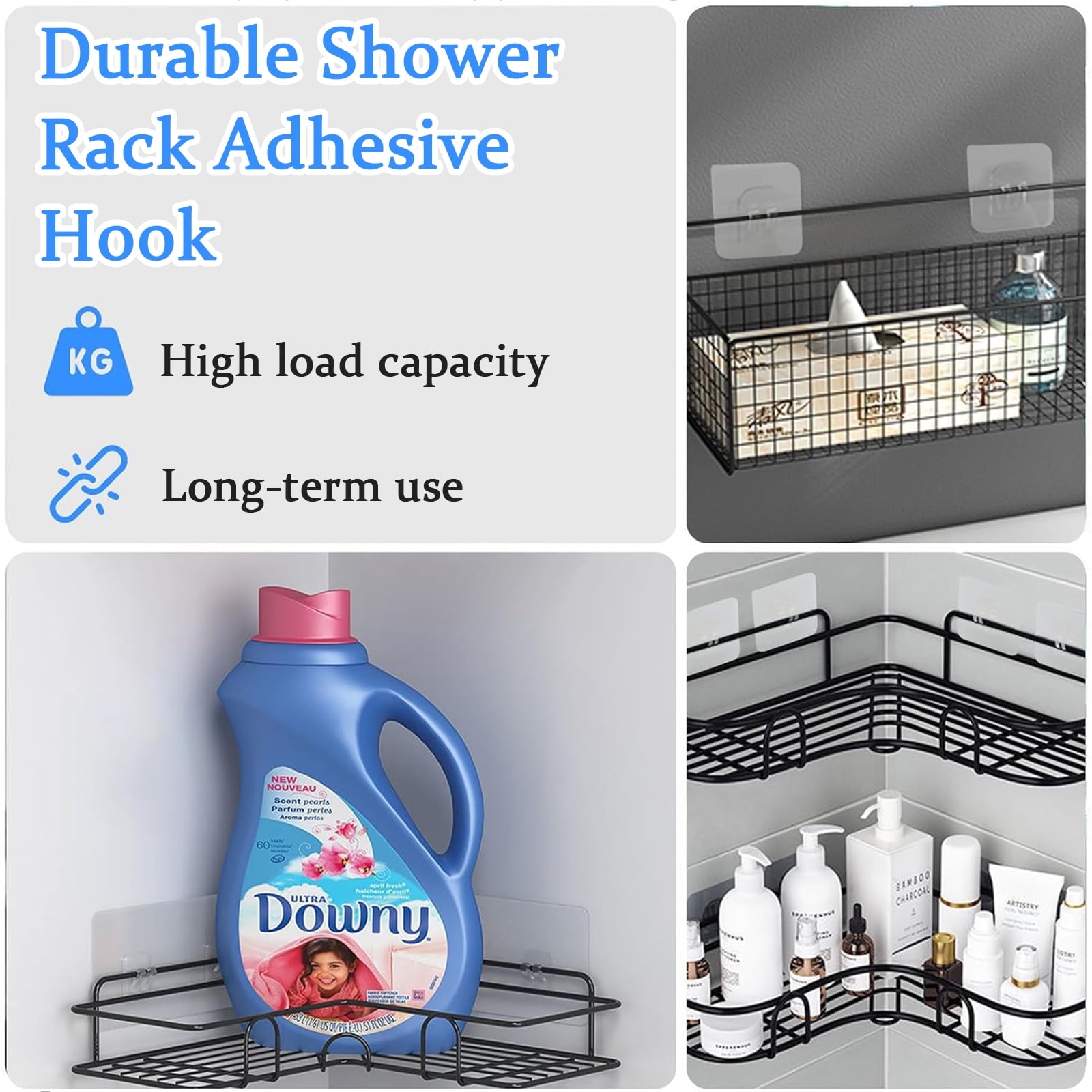 30 Pcs Shower Caddy Adhesive Hooks, Waterproof Adhesive Replacement Sticker, No Drilling Sticky Hanging Hook - Image 2
