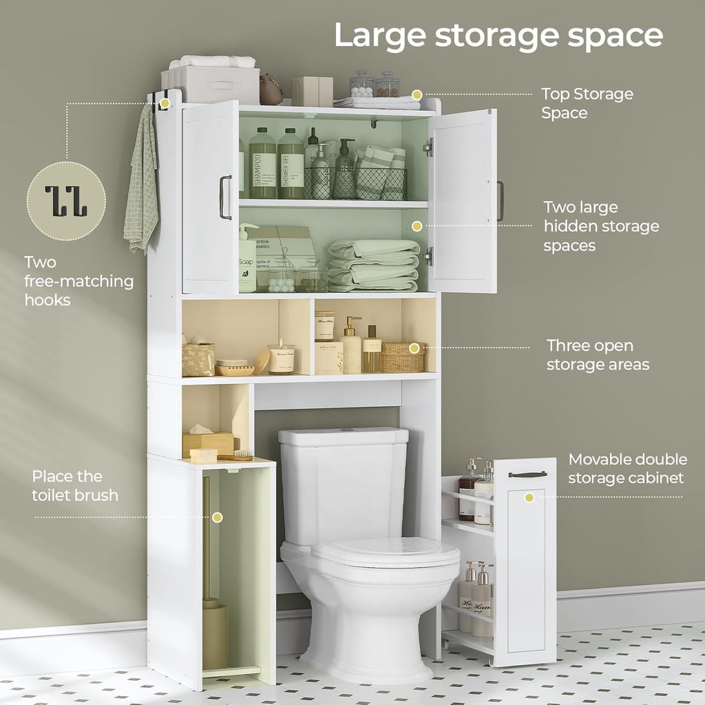 The Toilet Storage Cabinet with Pulley, Bathroom Storage Cabinet, with Adjustable Shelf and Open Shelf for Bathroom, ... - Image 4
