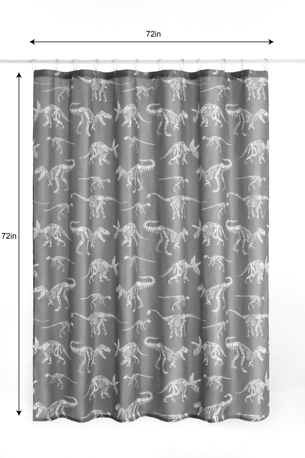 Kids Gray Dino Shower Curtain with Hooks - Image 2