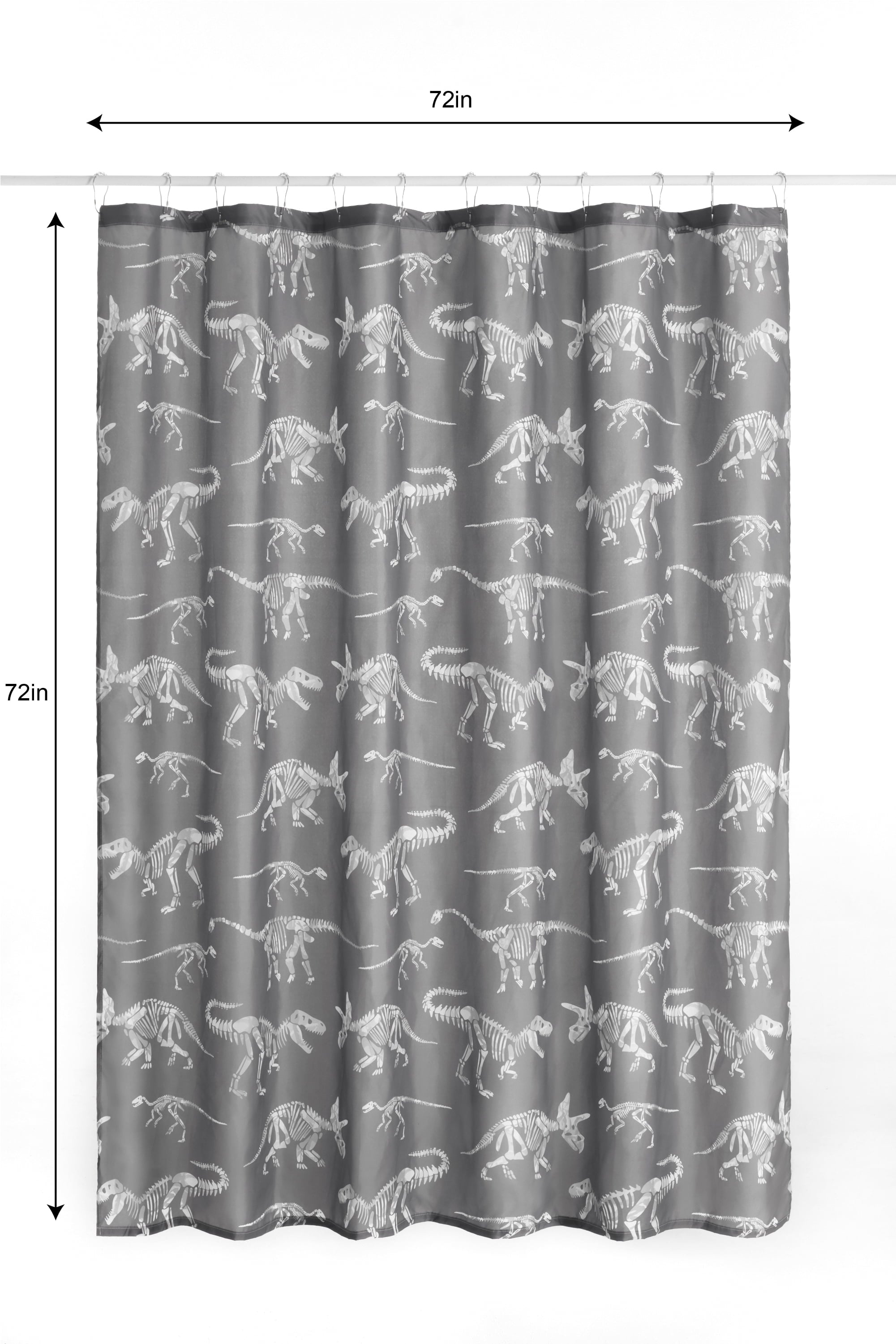 Kids Gray Dino Shower Curtain with Hooks - Image 2