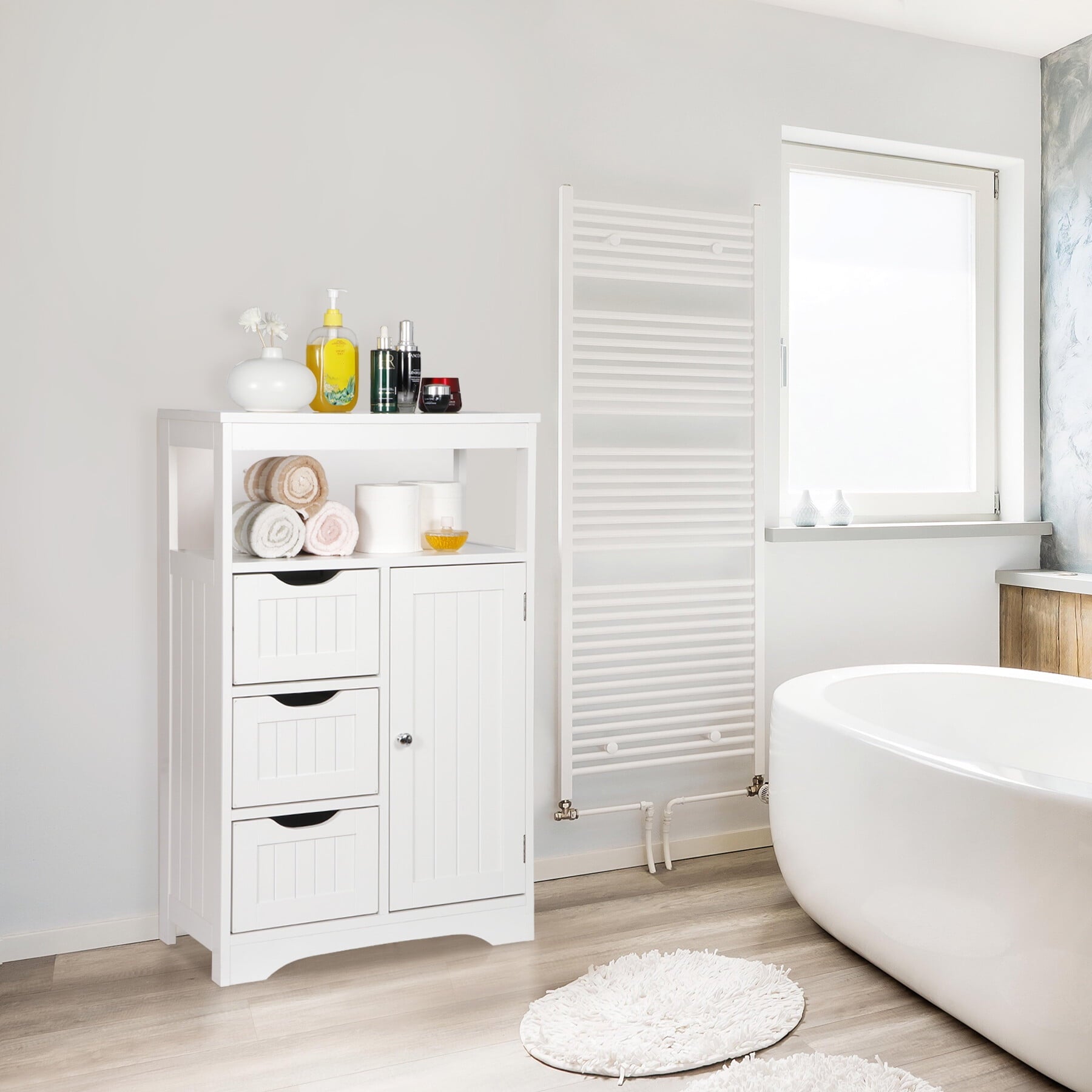 Bathroom Floor Cabinet, Free Standing Storage Cabinet with 3 Drawers and Adjustable Shelf, Modern Cupboard for Home L... - Image 2