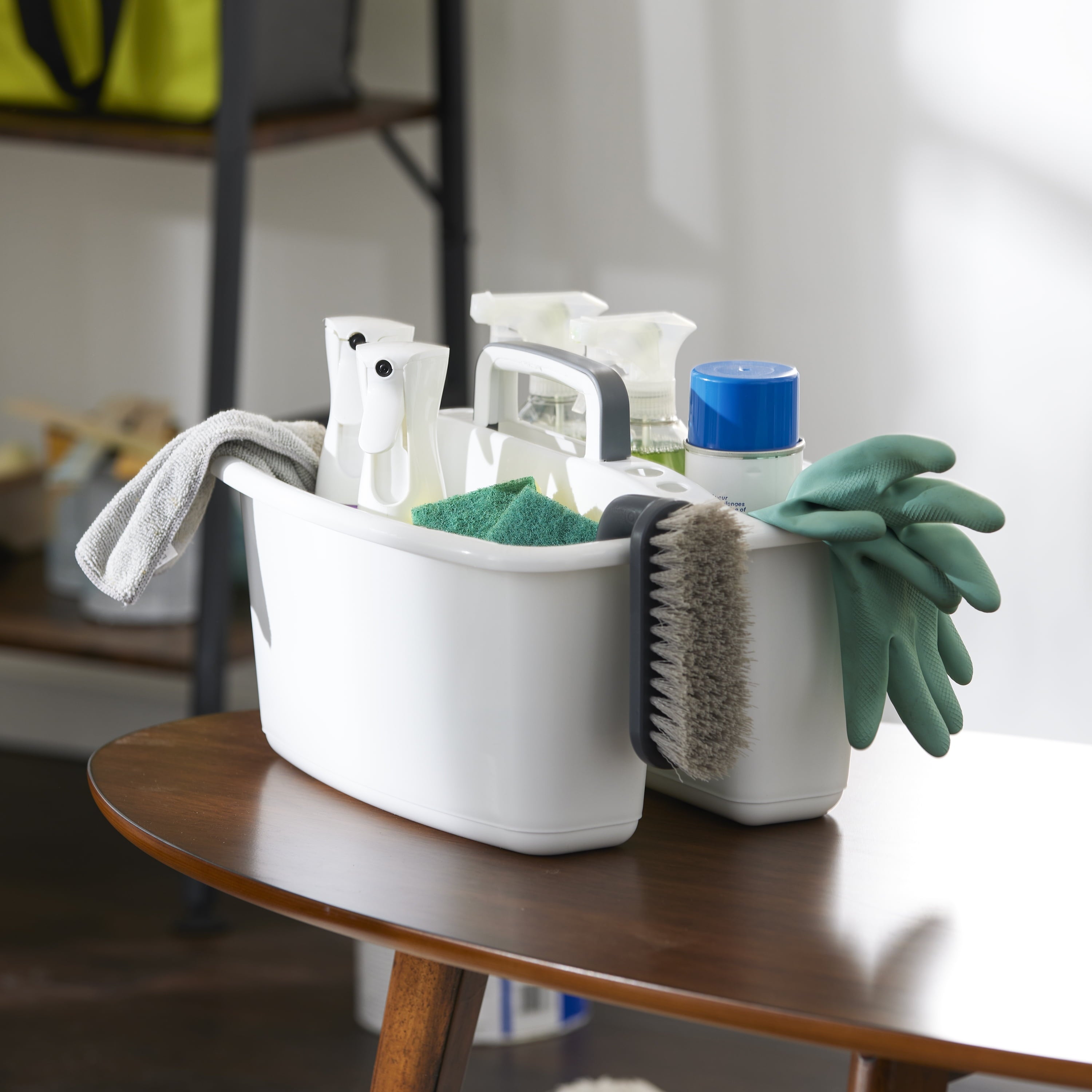 Large Home Divided Storage Tote Caddy, White W/Gray Carry Handle - Image 6