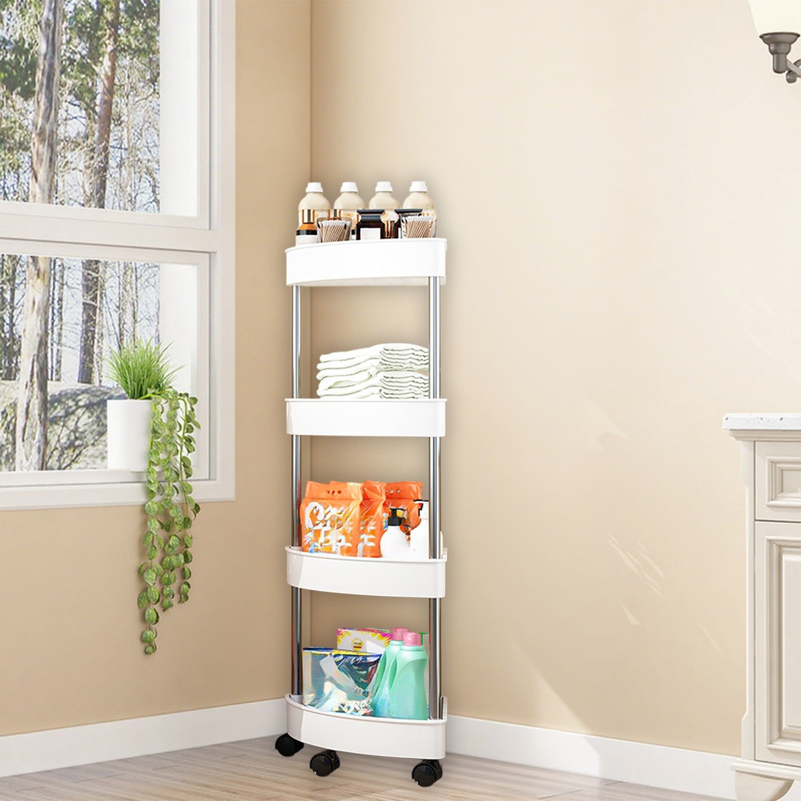 Shelf Organizer, Bathroom Shower Caddy with Detachable 4 Tiers Rolling Wheels Drainage Holes, Space-Saving Organizer ... - Image 4