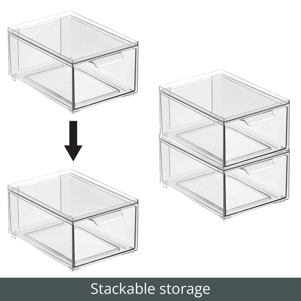 Plastic Stackable Bathroom Storage Organizer with Drawer, 8 Pack, Clear - Image 5