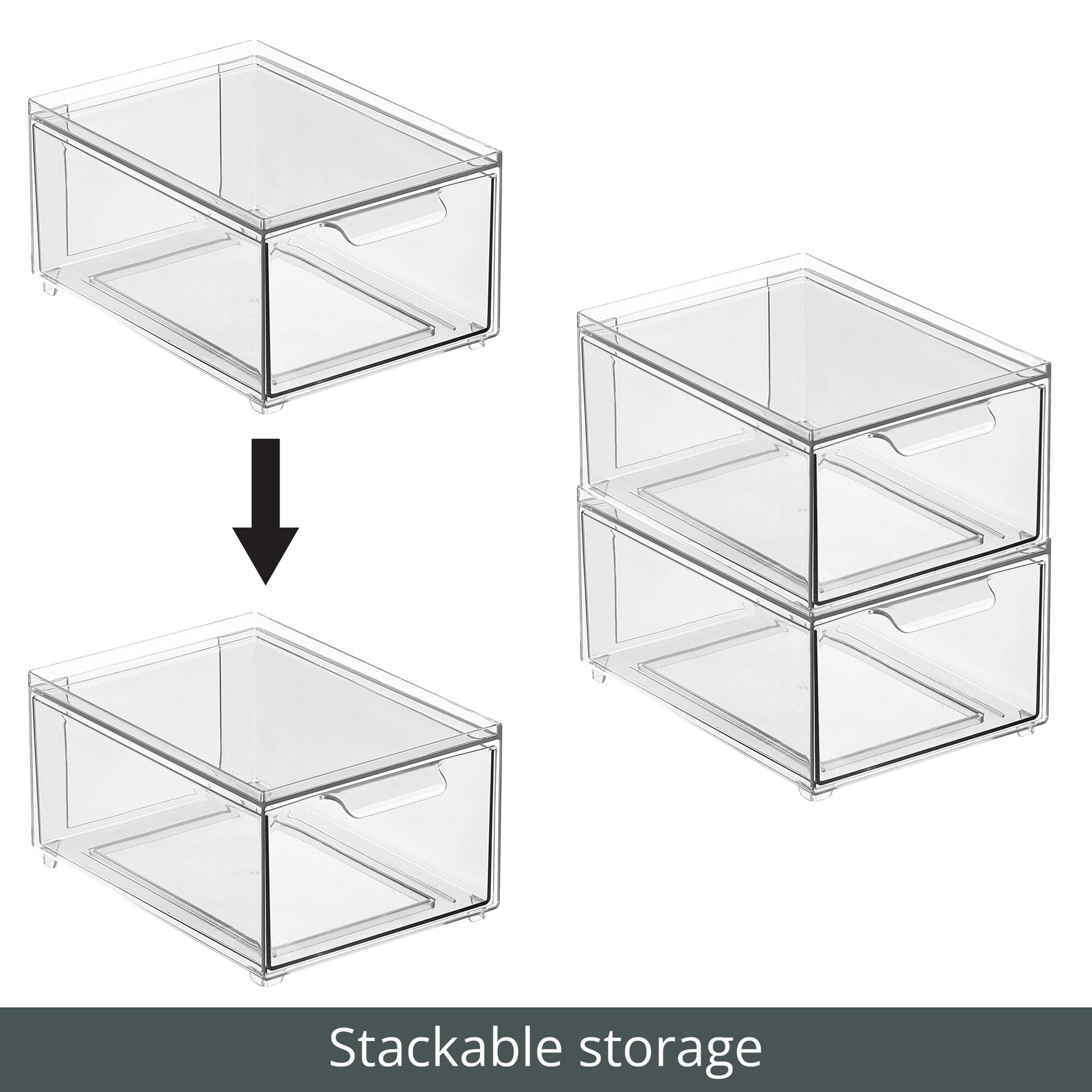 Plastic Stackable Bathroom Storage Organizer with Drawer, 8 Pack, Clear - Image 5