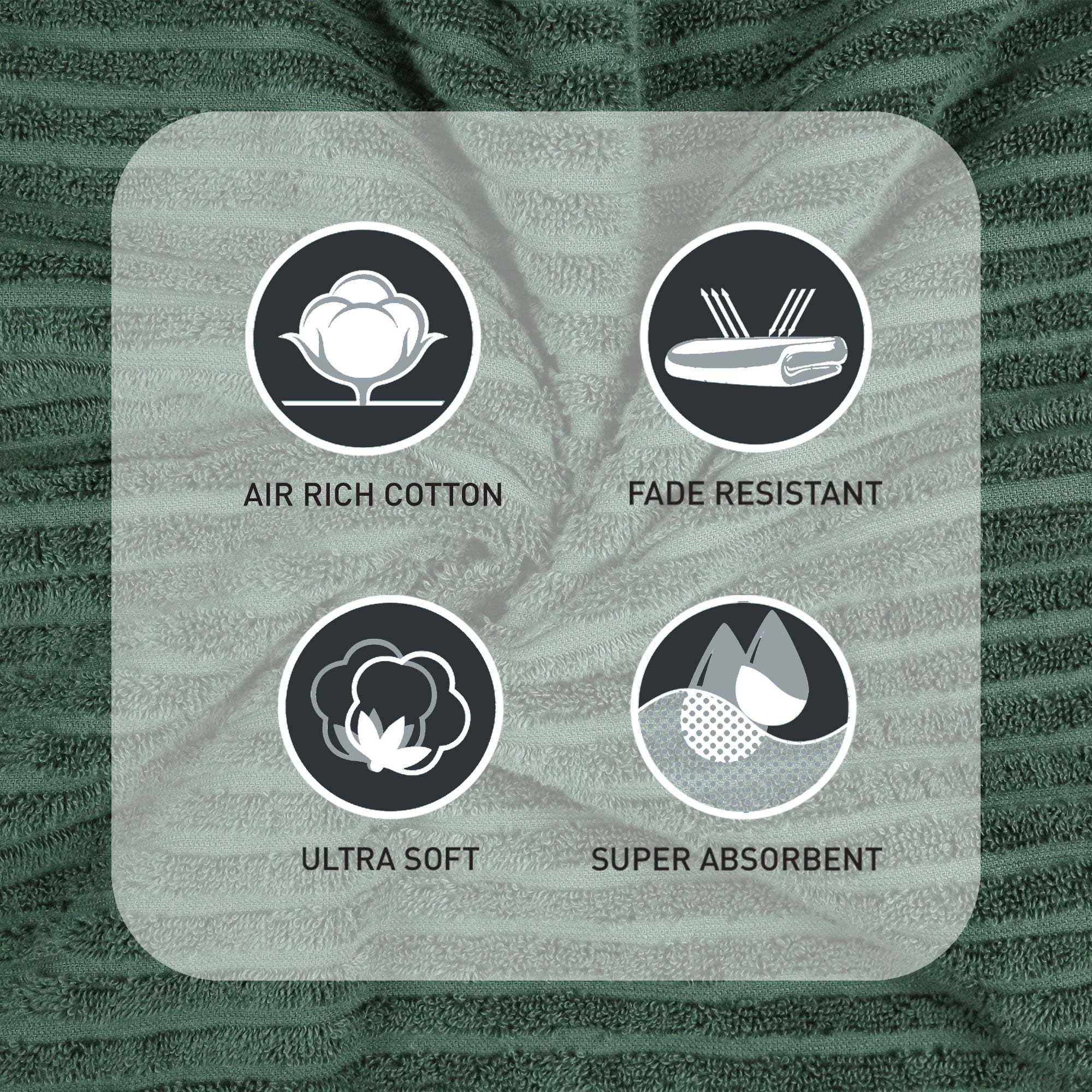 PowerLoft 6 Piece Bath Towel Set, Green Ash Textured Stripe - Image 4