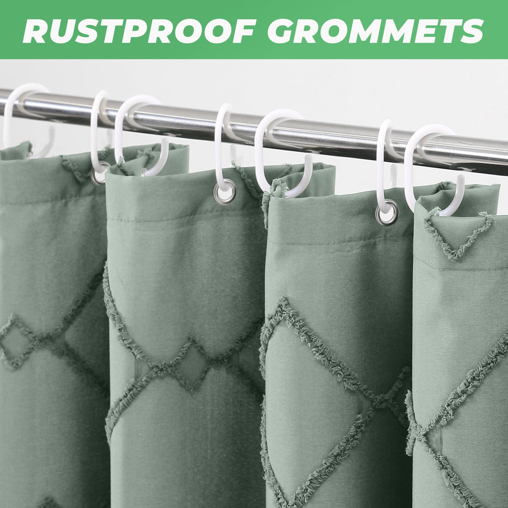 Seasonwood Boho Fabric Shower Curtain Green Striped Polyester Bathroom Shower Curtains with 12 pcs Hooks,72" x 72" - Image 3