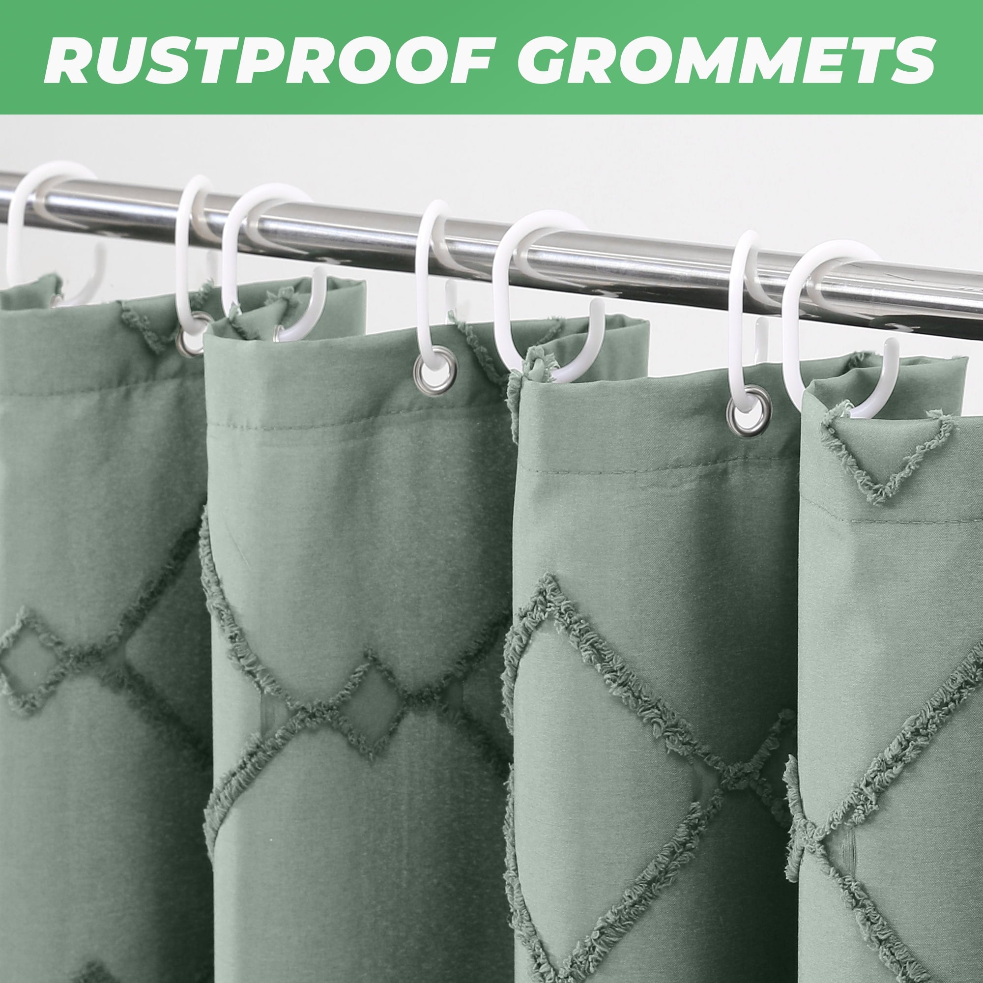 Seasonwood Boho Fabric Shower Curtain Green Striped Polyester Bathroom Shower Curtains with 12 pcs Hooks,72" x 72" - Image 3