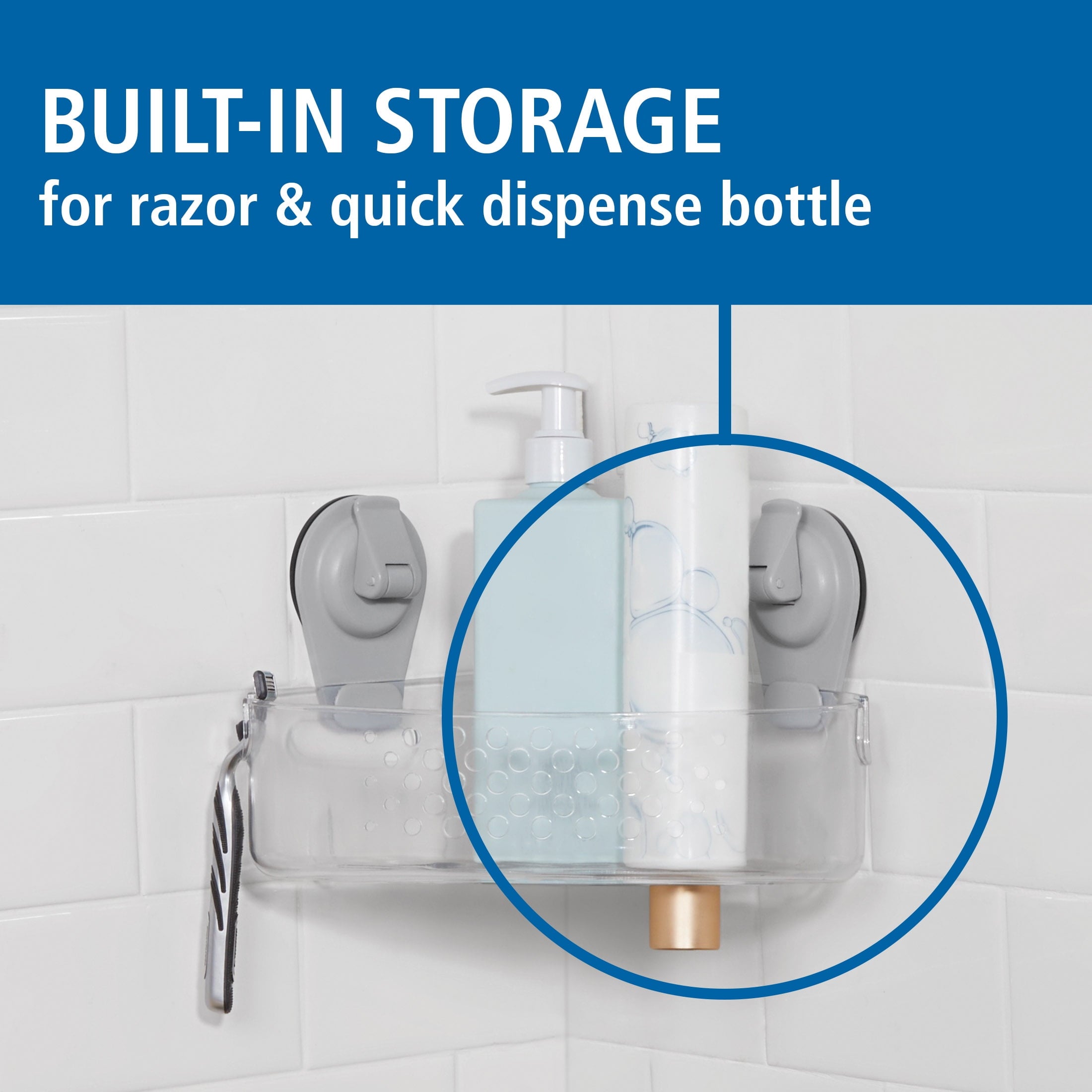 Mainstays Clear Wall-Mounted Corner Suction Bath Basket, Easy to Install, No Tools - Image 4