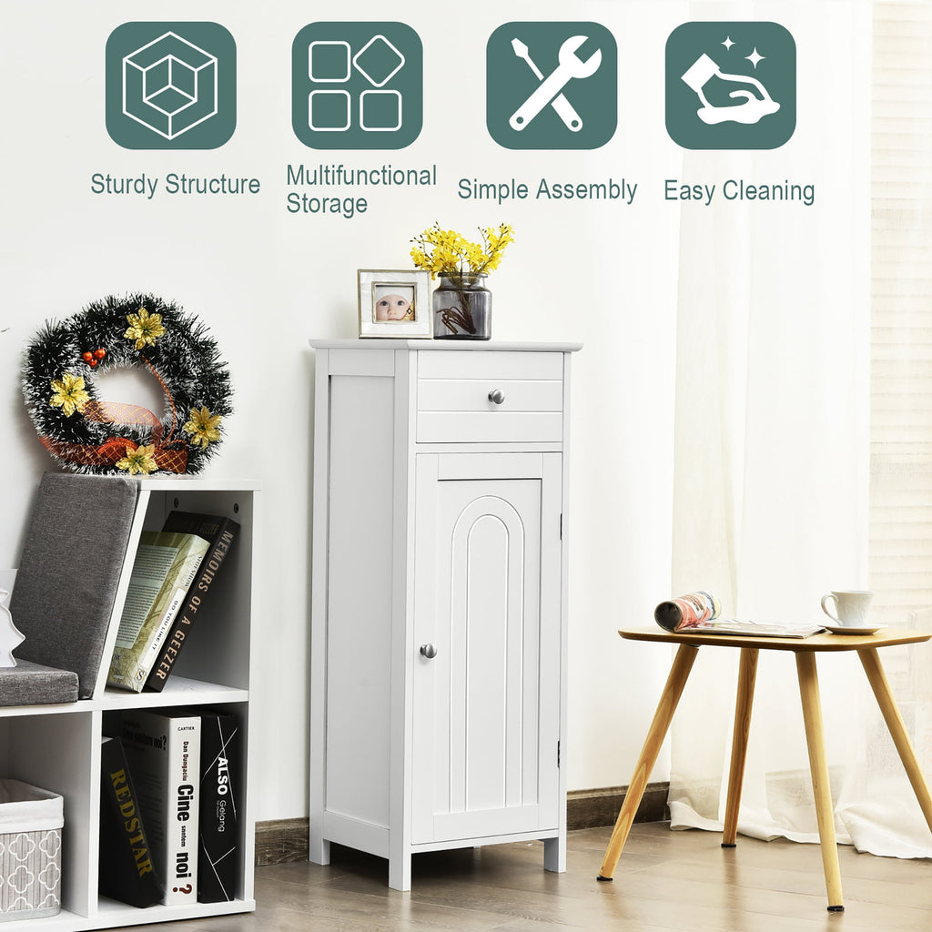 Bathroom Storage Floor Cabinet Wooden Organizer Free-Standing w/ Drawer & Shelf - Image 5