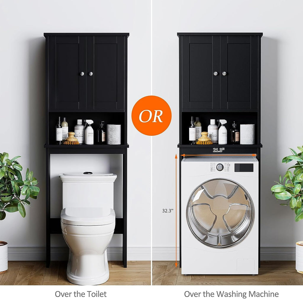Sobaniilo Over The Toilet Storage Cabinet, Bathroom Storage Organizer Over Toilet, Space Saver W/Adjustable Shelf & Open Storage Shelf, Blac - Image 3