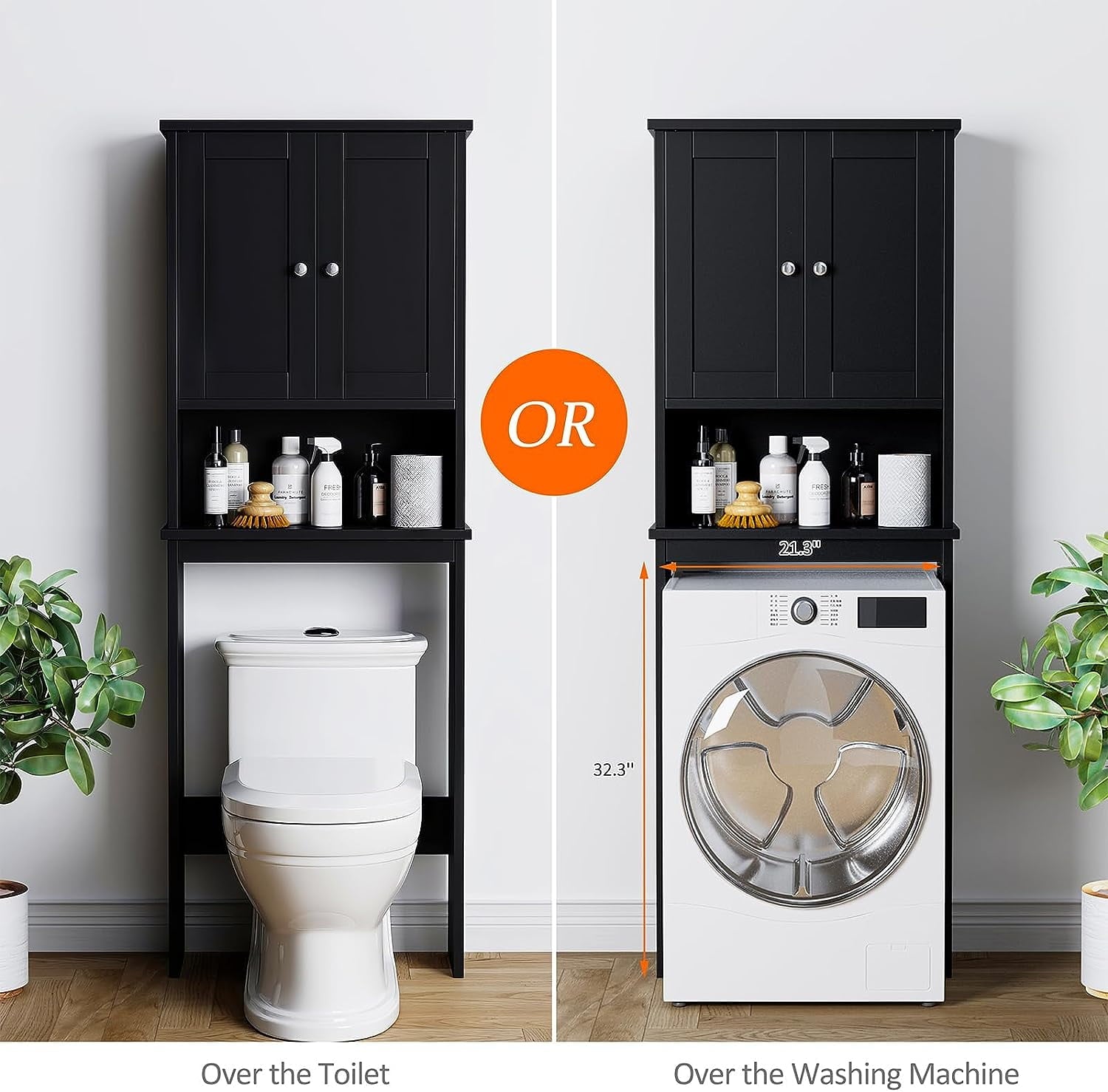 Sobaniilo Over The Toilet Storage Cabinet, Bathroom Storage Organizer Over Toilet, Space Saver W/Adjustable Shelf & Open Storage Shelf, Blac - Image 3
