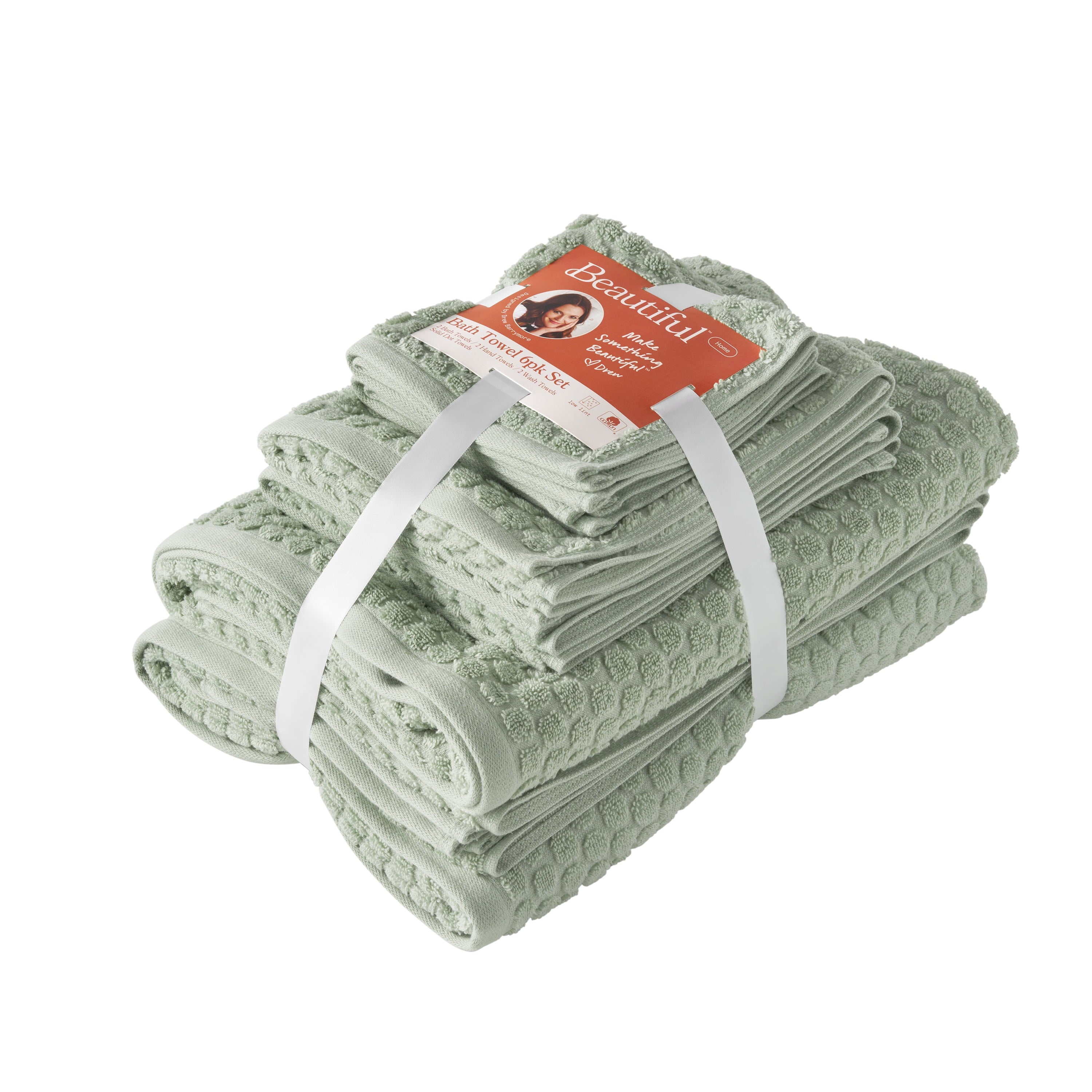 6-Piece Dot Bath Towel Set, Soft 100% Cotton, Sage Green - Image 4