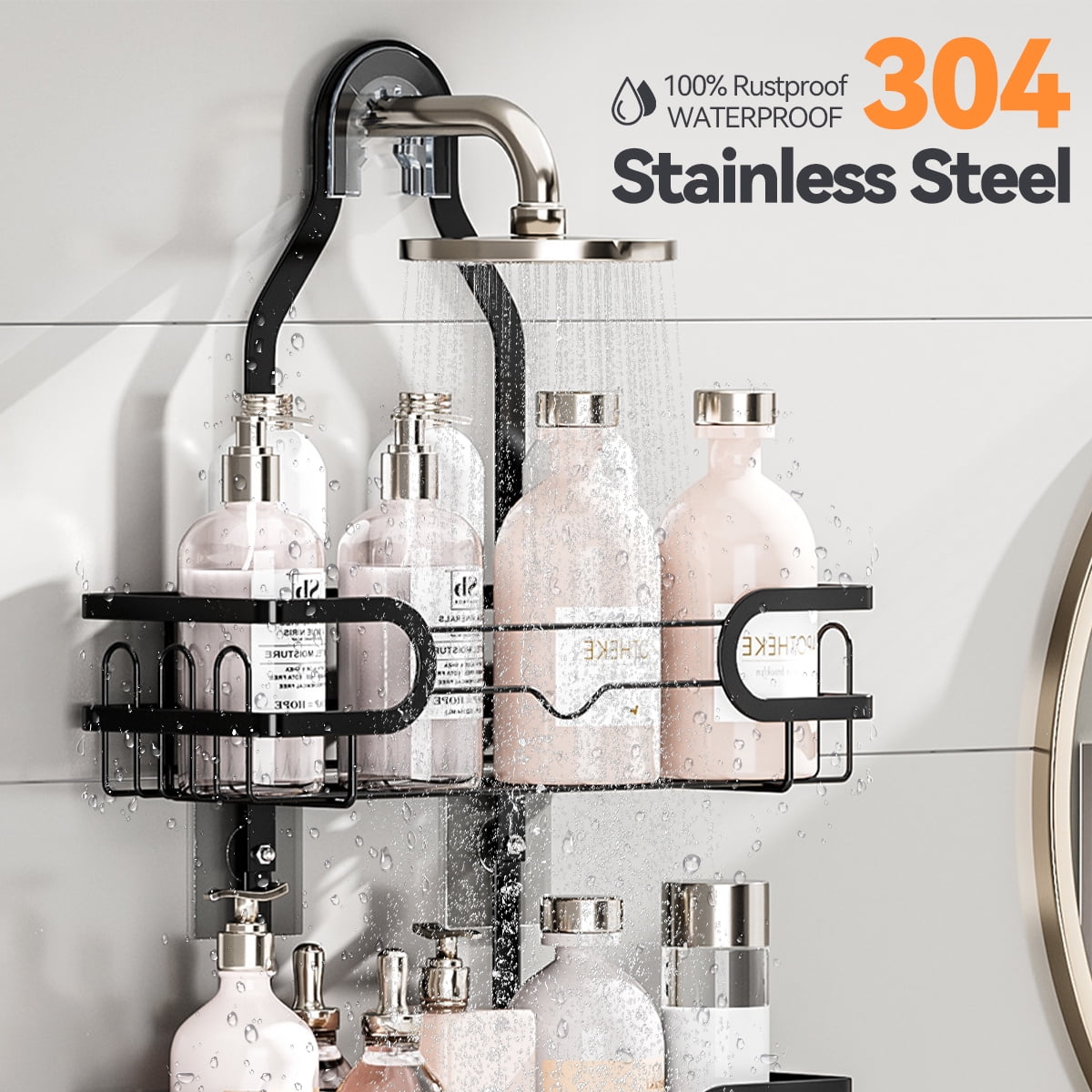 SZZJKJ Hanging Shower Caddy,Anti-rust Shower CaddyAnti-sway Shower OrganizerBlack - Image 6