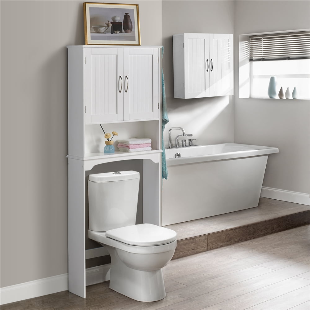 9" Width Wooden over The Toilet Bathroom Storage Cabinets with Door, White - Image 2