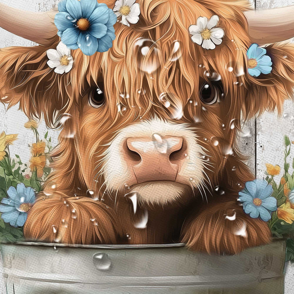 Funny Highland Cow Shower Curtain, Cute Farmhouse Teal Floral Western Wood Animal Shower Curtain Set, Country Rustic Turquoise Bathroom Acce - Image 2