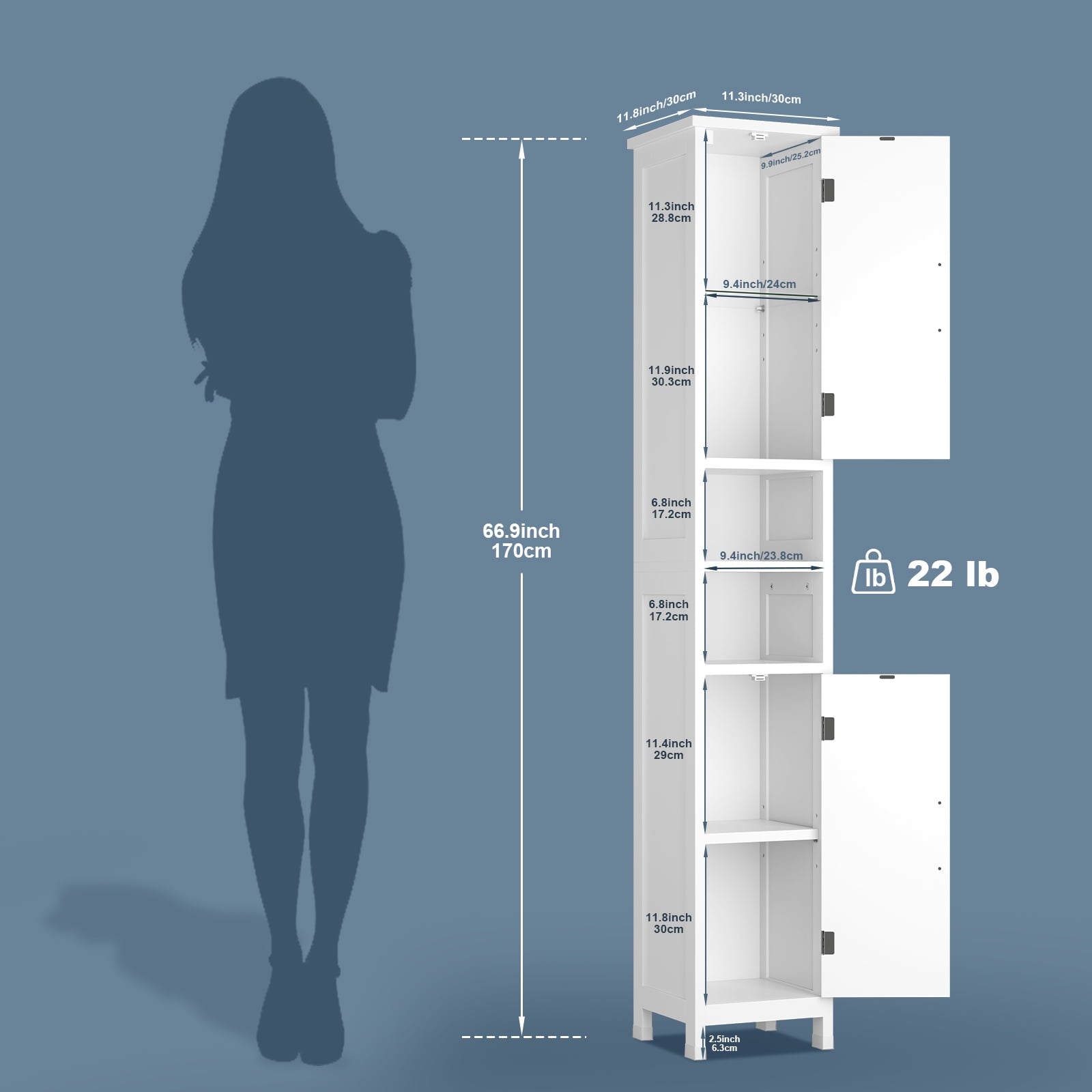 Bathroom Storage Cabinet with Lights, Adjustable Shelves, White - Image 4