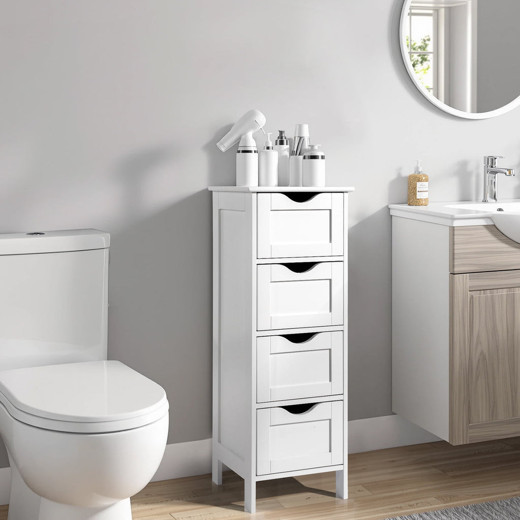 Bathroom Floor Storage Cabinet with 4 Drawers, Small Cabinet for Bedroom Kitchen, White - Image 4