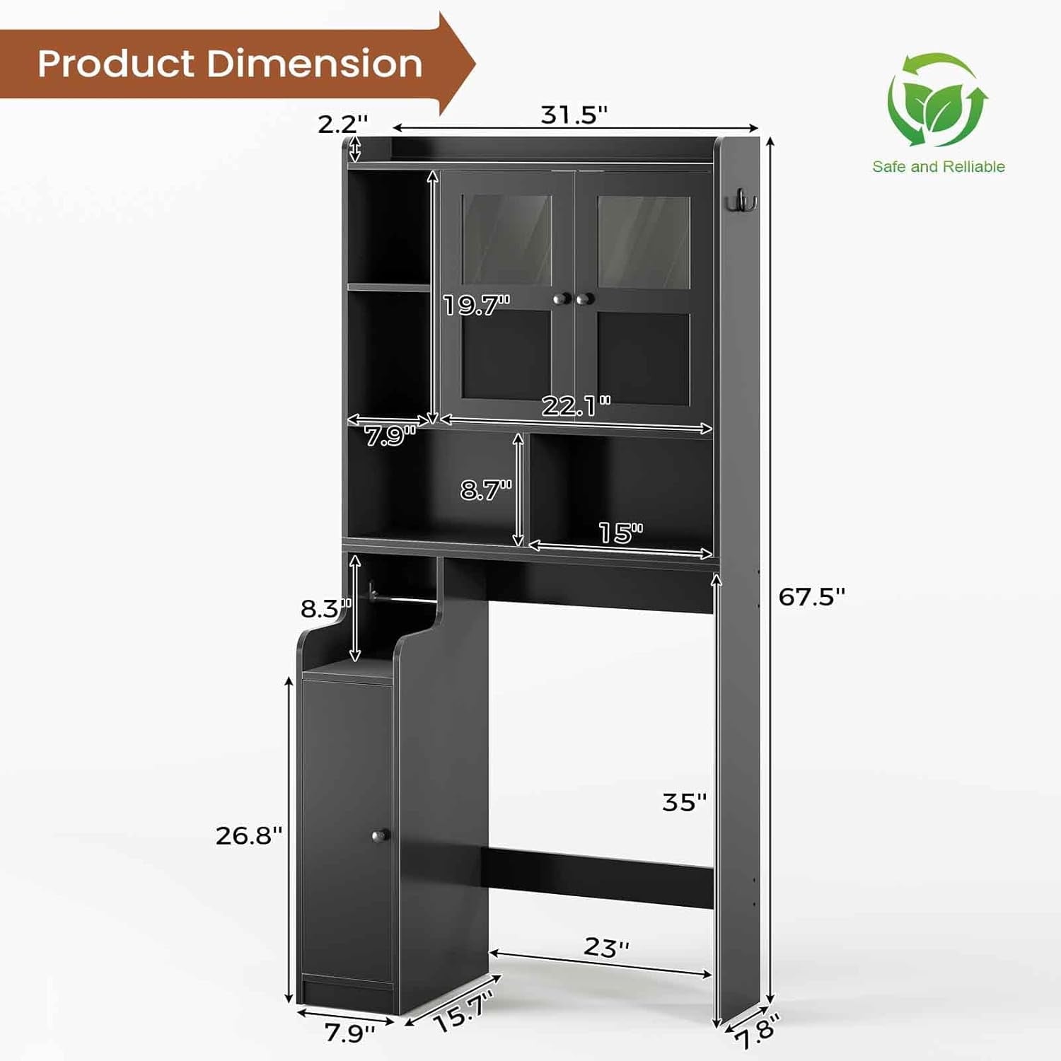The Toilet Storage Cabinet with 3 Doors, Farmhouse Space Saver for Bathroom Organizer with Paper Holder, 10 Shelves a... - Image 2
