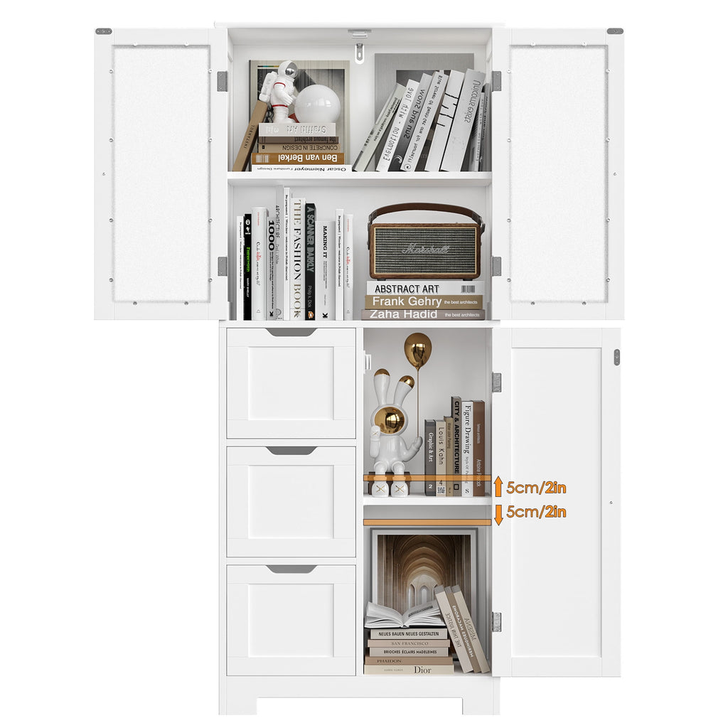 Bathroom Storage Cabinet, White Linen Cabinet with 3 Doors and 3 Drawers - Image 2