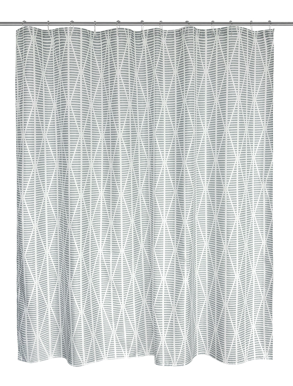 16-Piece Grey Diamond Geo Shower Curtain Bathroom Set Fabric Curtain with Rug, Hooks, Soap Dispenser & Tray - Image 4