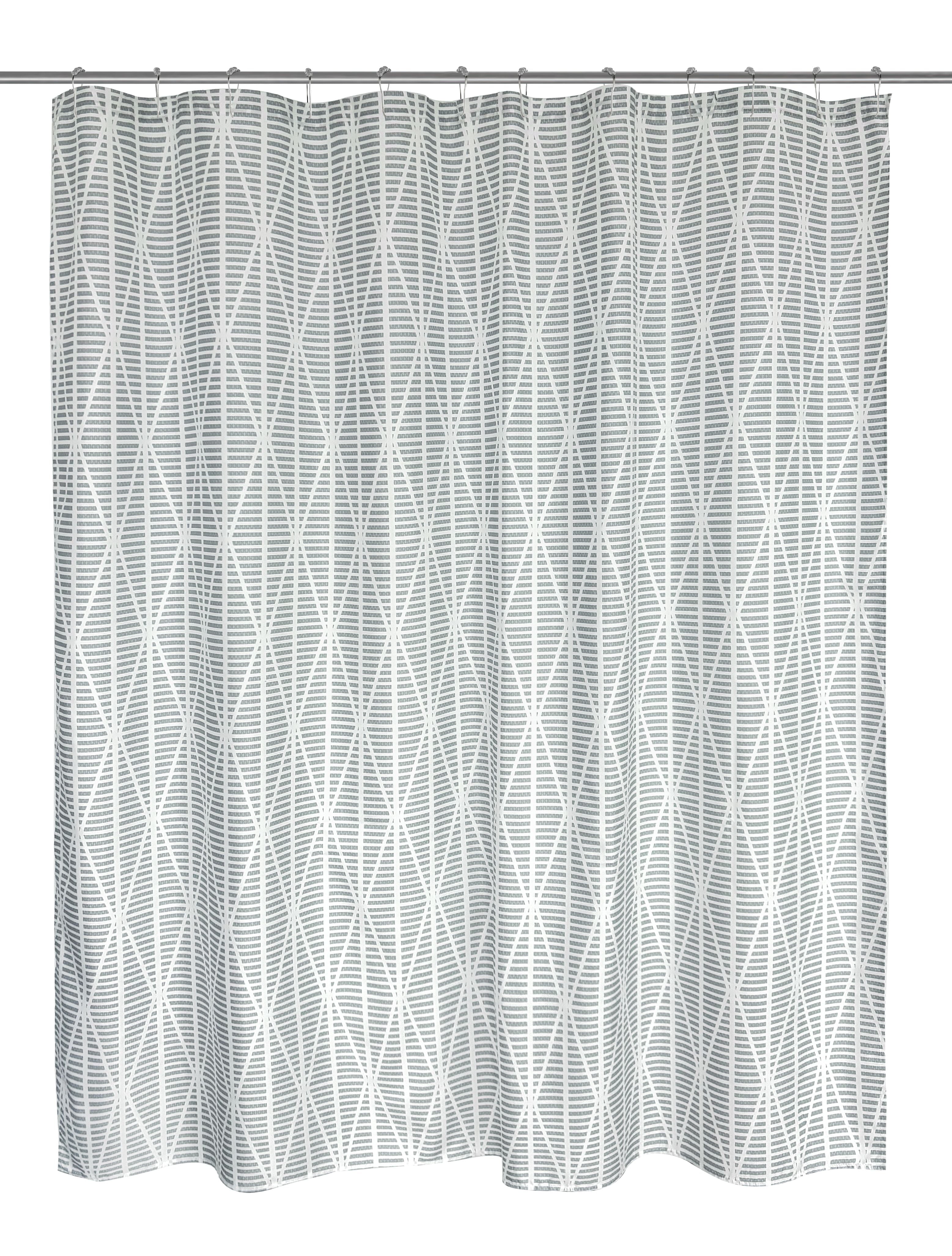 16-Piece Grey Diamond Geo Shower Curtain Bathroom Set Fabric Curtain with Rug, Hooks, Soap Dispenser & Tray - Image 4