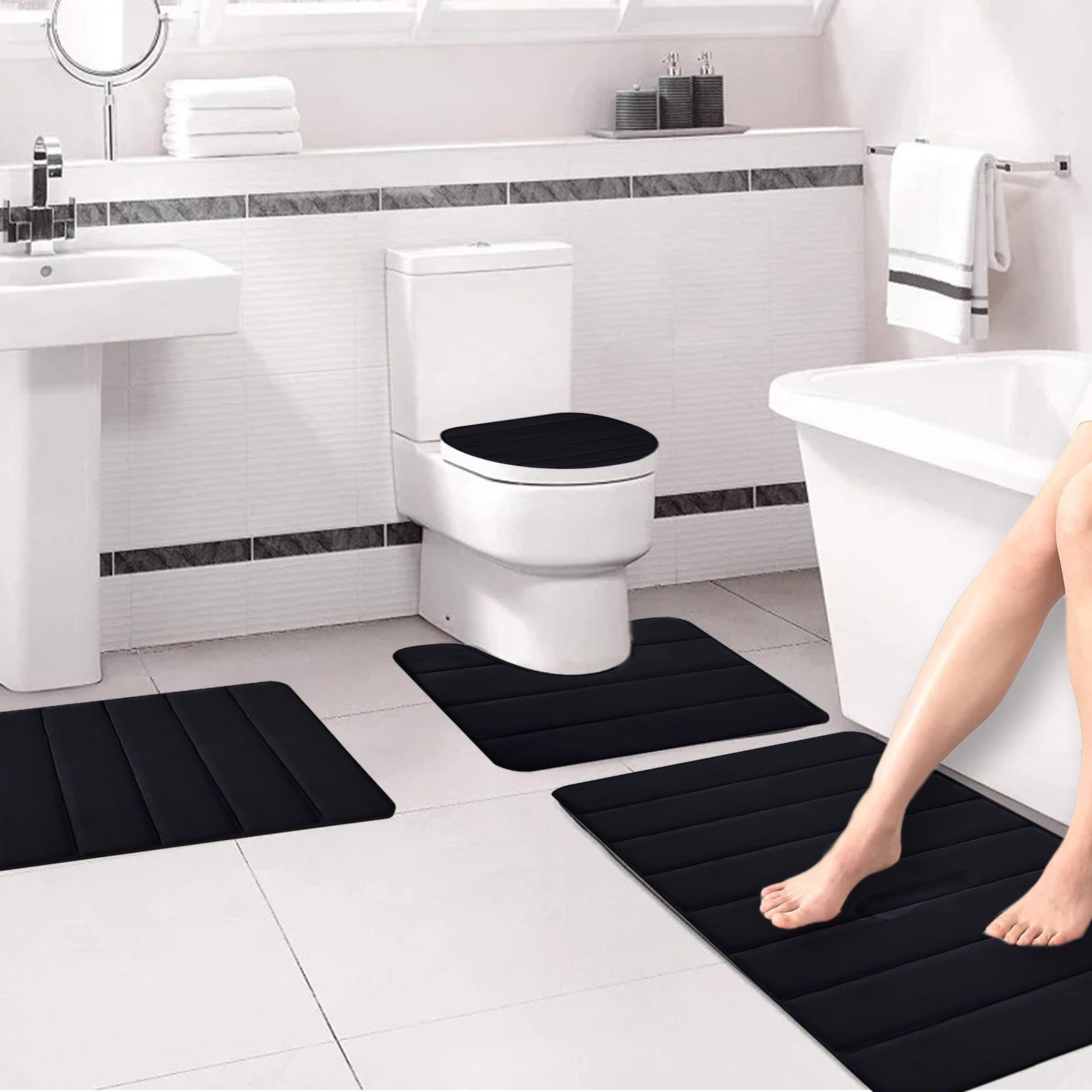4 Piece Bathroom Rugs Bath Mat Set, Memory Foam Bath Mats for Bathroom, Bathroom Rug Set - Dries Quickly, Non-Slip,Th... - Image 4