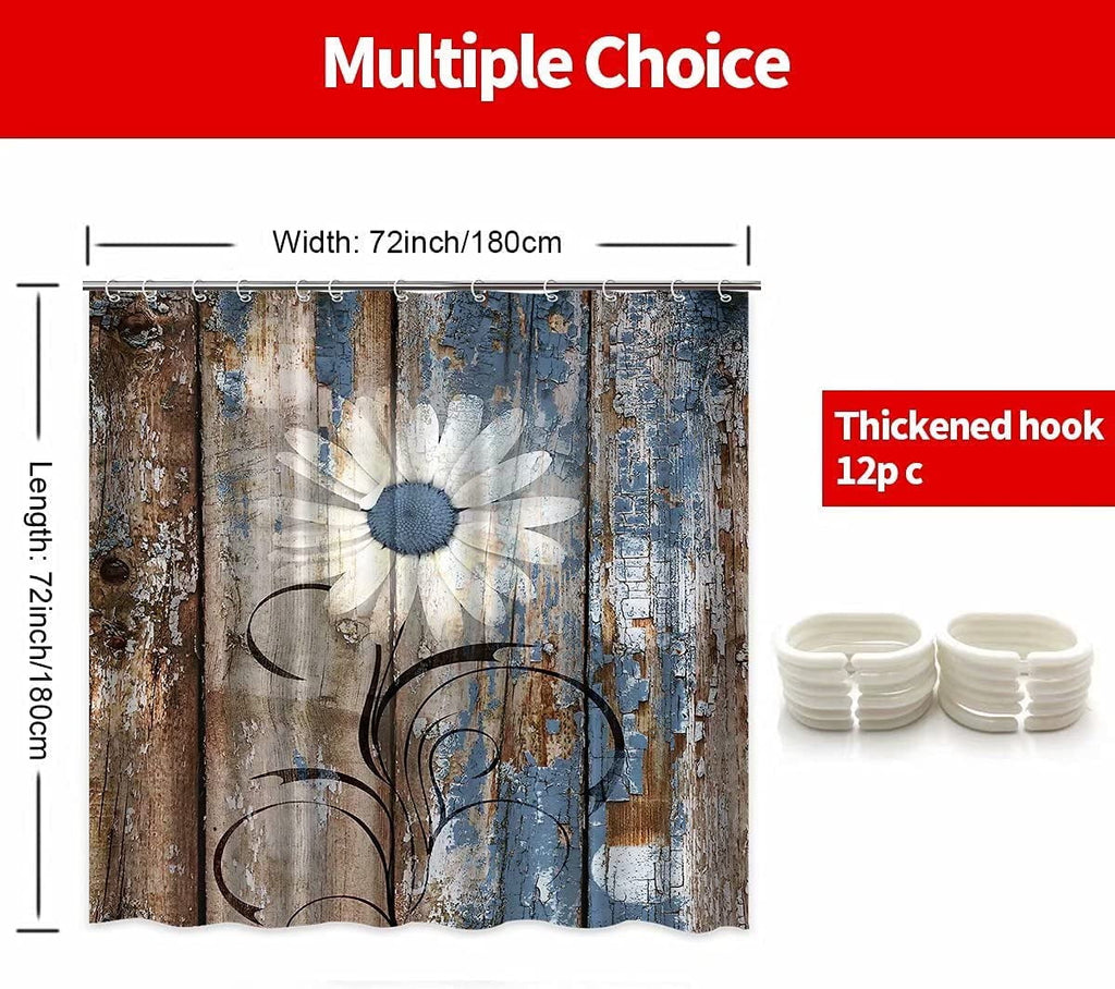 Curtains, Blue Brown Floral Farmhouse Curtains for Bathroom, Spring Country Botanical Bathroom Curtain Sets Waterproo... - Image 3
