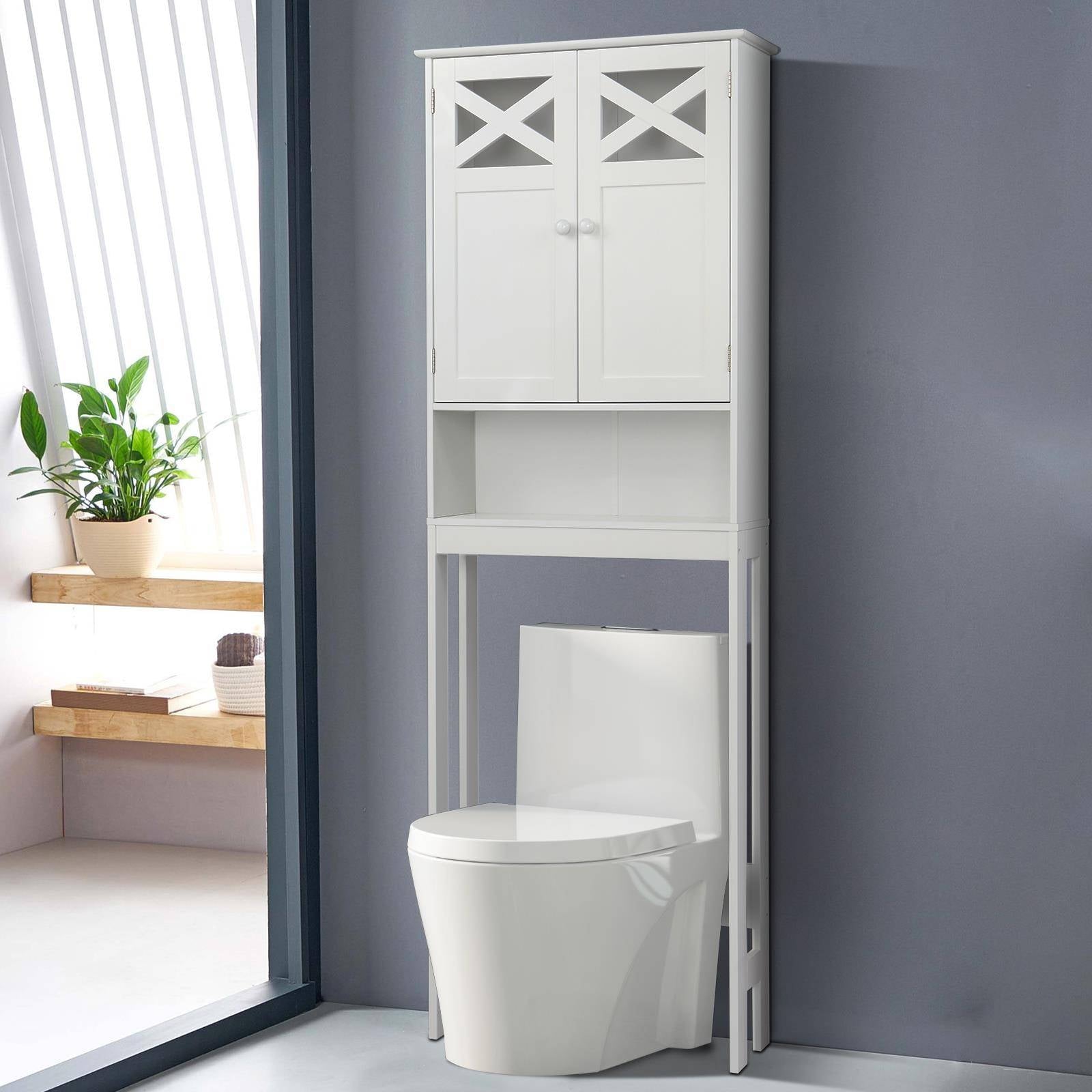 the Toilet Storage, Bathroom Storage Cabinet Organizer with Adjustable Shelf Double Doors, White - Image 2