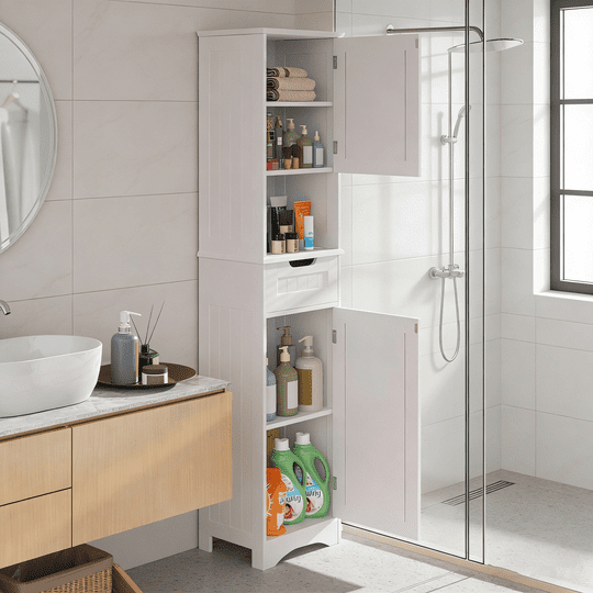 Bathroom Storage Cabinet, White Linen Cabinet, Narrow Tall Cabinet Storage Tower with Door ,Drawer and Open Storage -... - Image 4