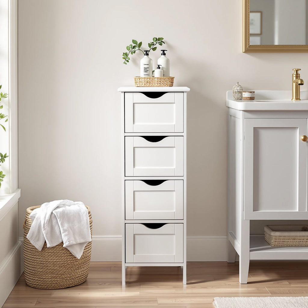 Bathroom Floor Storage Cabinet with 4 Drawers, Small Cabinet for Bedroom Kitchen, White - Image 3