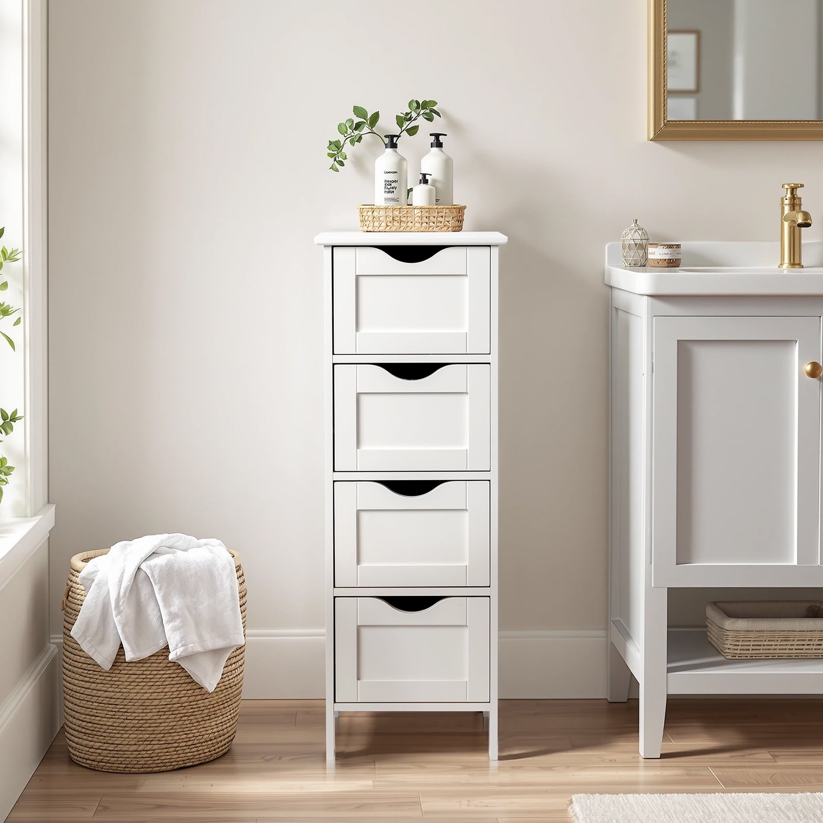 Bathroom Floor Storage Cabinet with 4 Drawers, Small Cabinet for Bedroom Kitchen, White - Image 3