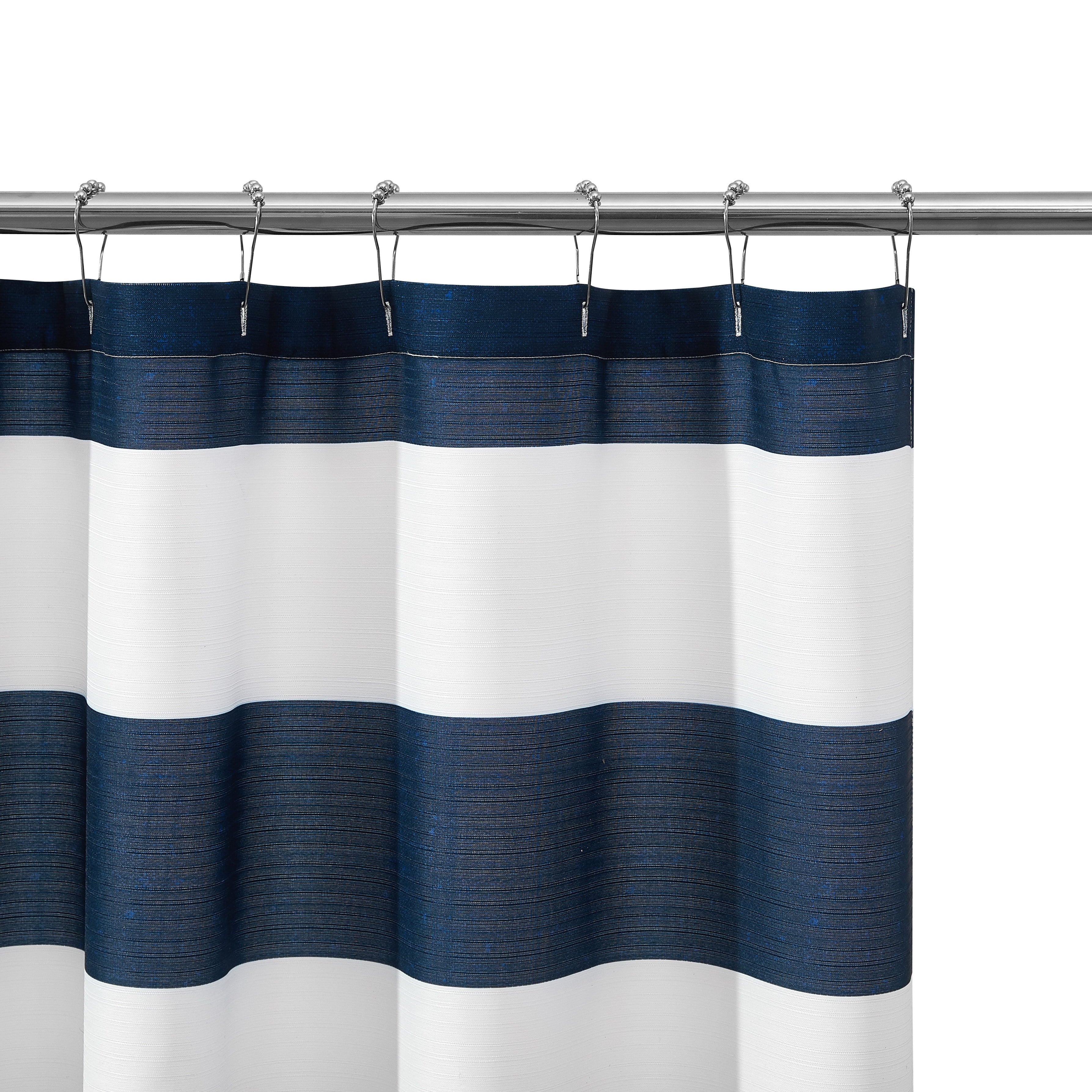 Blue Cabana Striped Printed 72" x 72" Ribbed Textured Shower Curtain, Polyester - Image 4